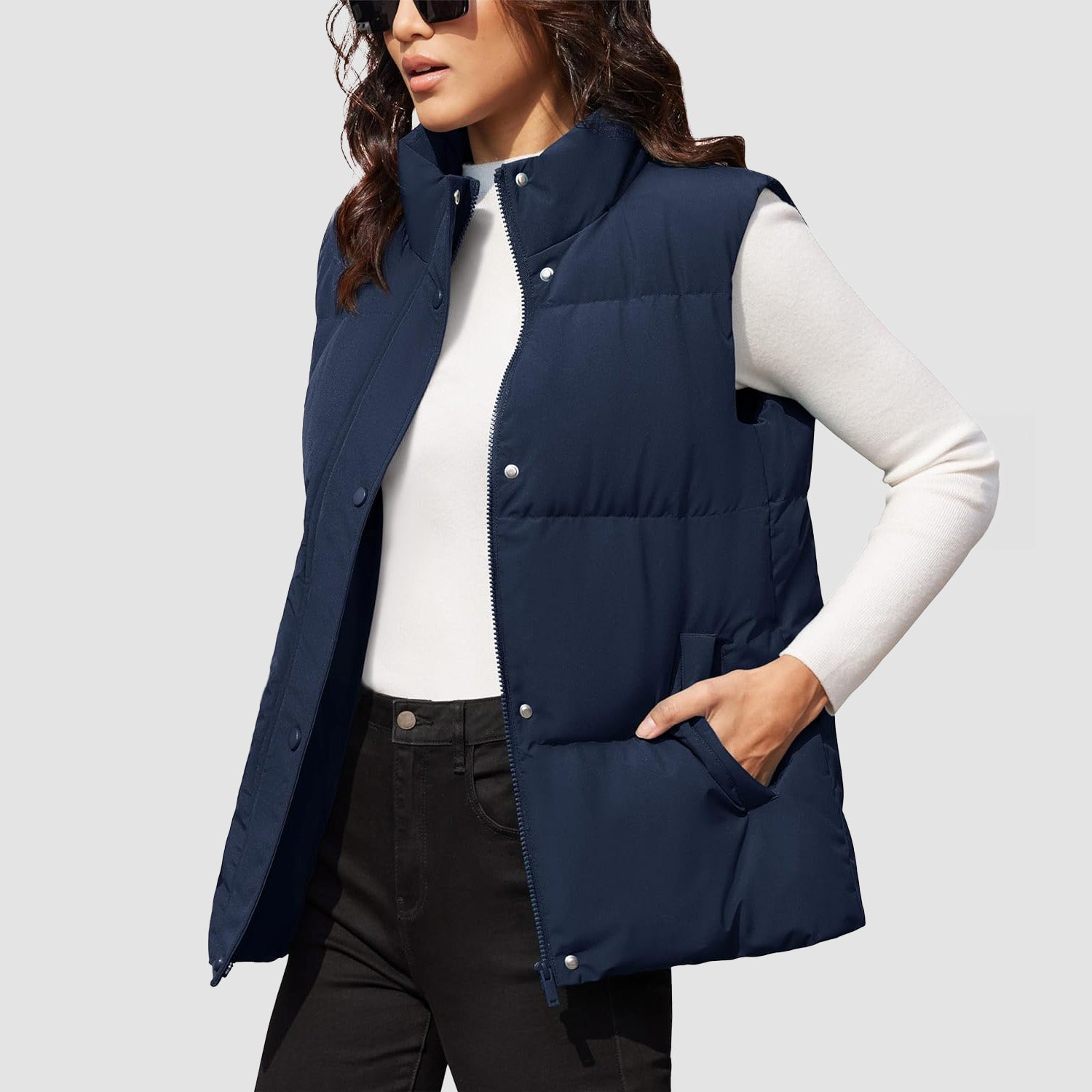 Navy Women's Oversized Puffer Vest - MAGCOMSEN