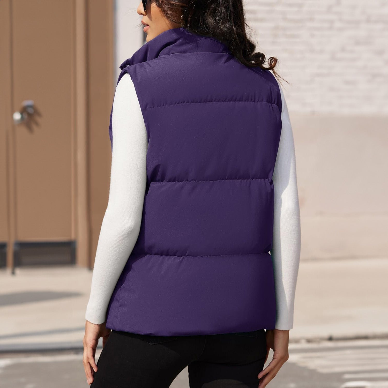 Dark Purple Women's Oversized Puffer Vest - MAGCOMSEN