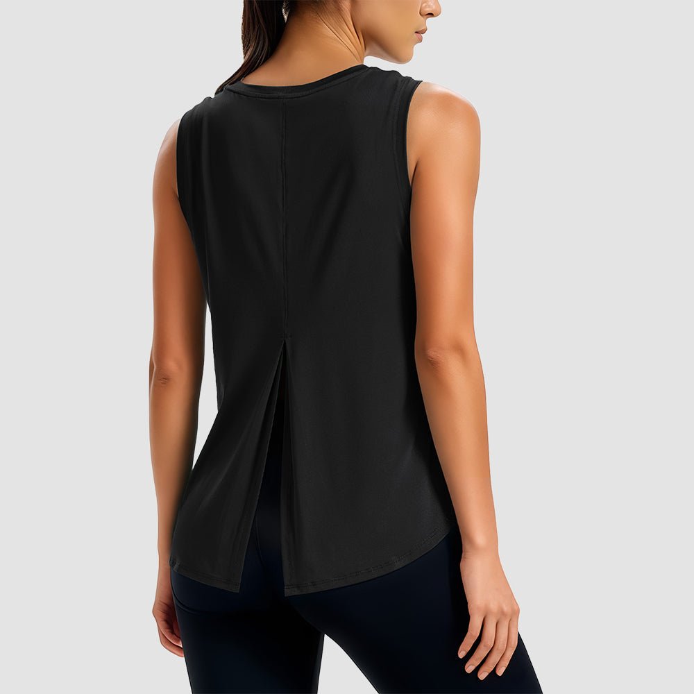 Black Women's Quick - Dry Yoga Muscle Tank (Open Back) - MAGCOMSEN