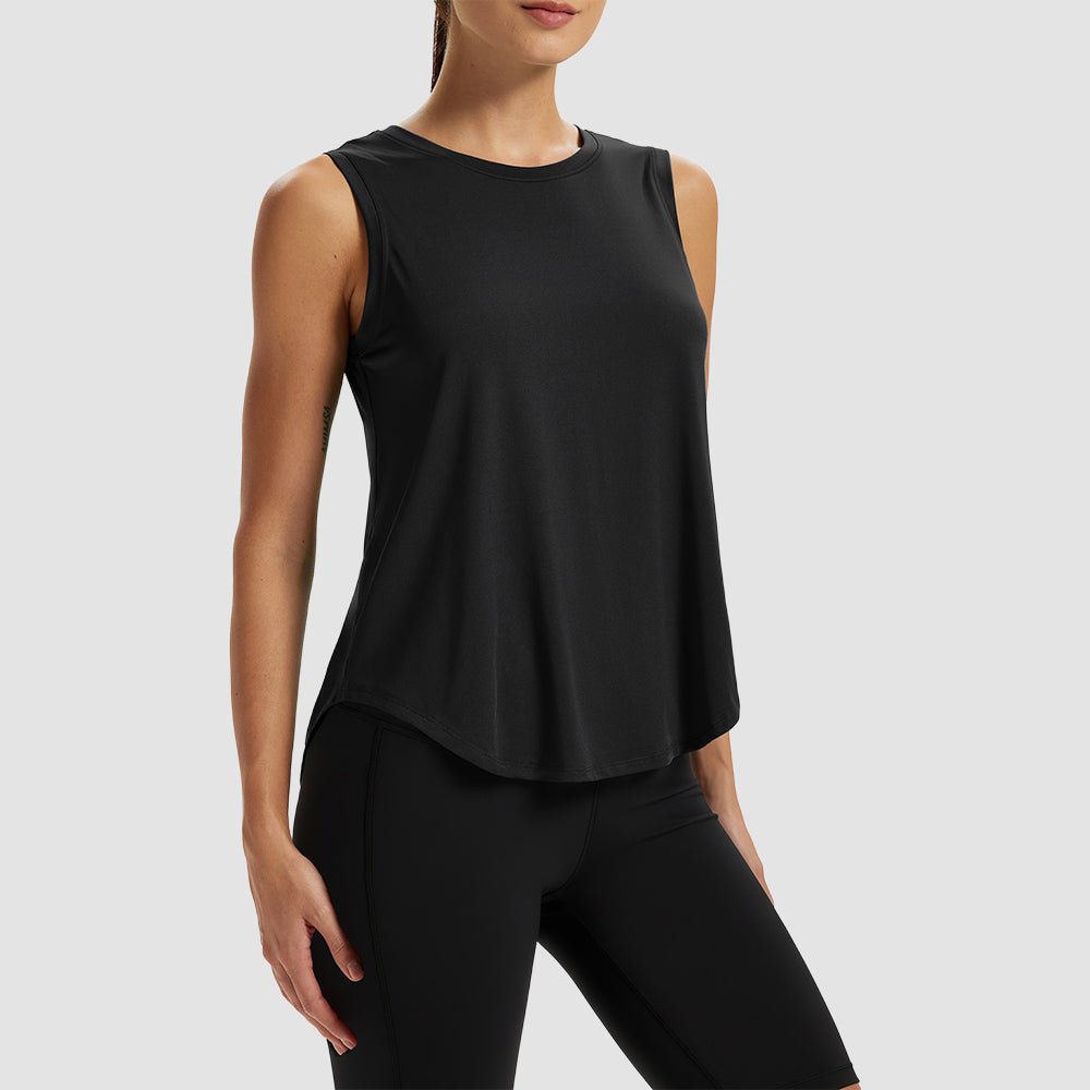 Black Women's Quick - Dry Yoga Muscle Tank (Open Back) - MAGCOMSEN