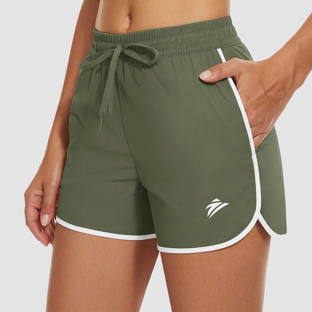 Army Green Women's Running Shorts with 2 Pockets Quick Dry Yoga Shorts - MAGCOMSEN
