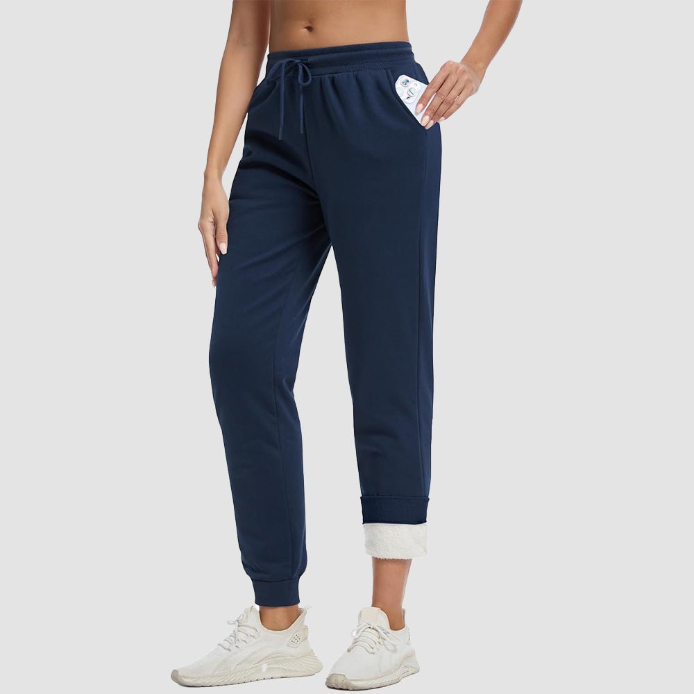 Navy Women's Sherpa Lined Sweatpants Warm Fleece Winter Joggers - MAGCOMSEN