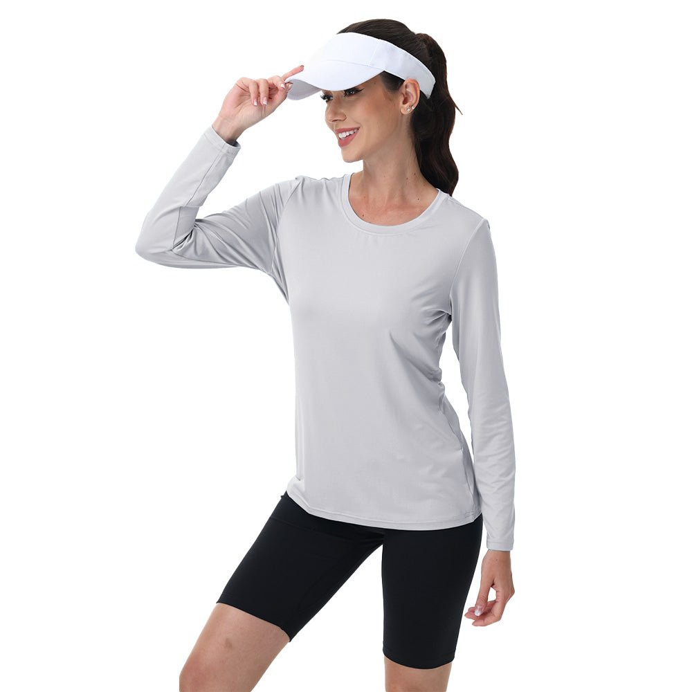 Women's UPF 80+ Long Sleeve Sun Protection Quick-Dry Shirt White by MAGCOMSEN #Color_Light Grey