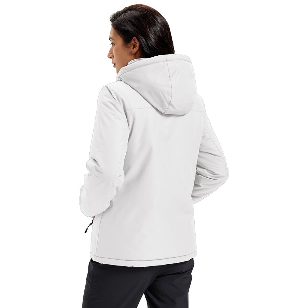 White Women's Waterproof Ski Jacket - Warm Fleece Lined Winter Snow Coat with Hood - MAGCOMSEN