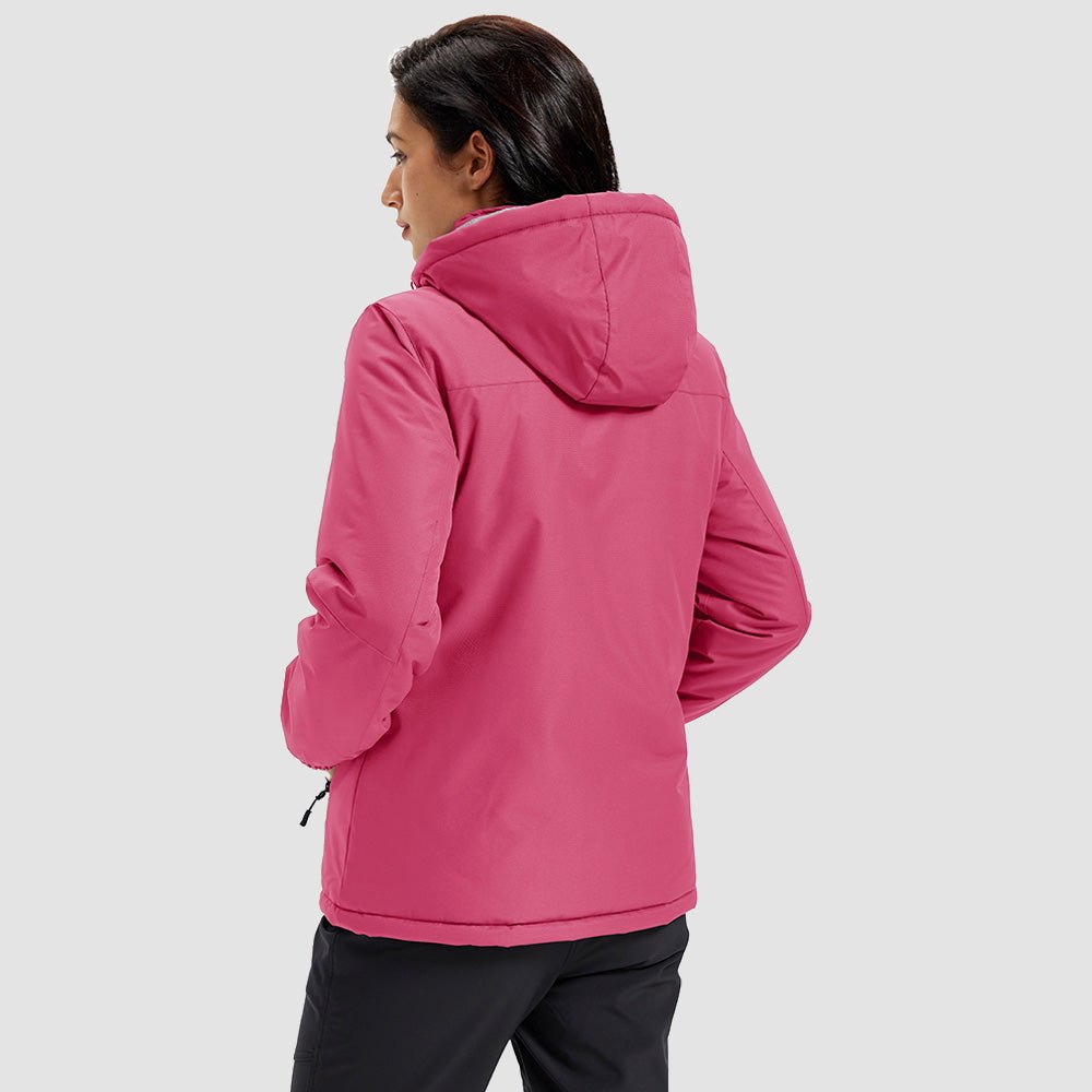 Rose Red Women's Waterproof Ski Jacket - Warm Fleece Lined Winter Snow Coat with Hood - MAGCOMSEN