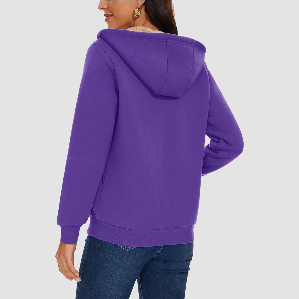 Purple Women's Zip - Up Sherpa Lined Fleece Hoodie Jacket - MAGCOMSEN