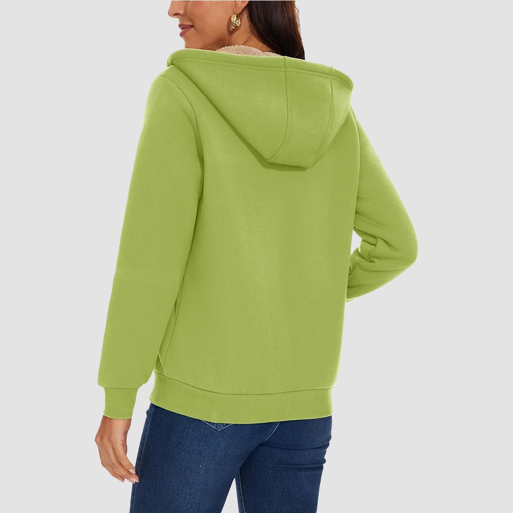 Olive Women's Zip - Up Sherpa Lined Fleece Hoodie Jacket - MAGCOMSEN