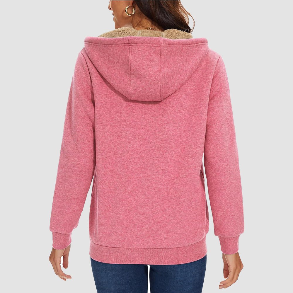 Pink Women's Zip - Up Sherpa Lined Fleece Hoodie Jacket - MAGCOMSEN