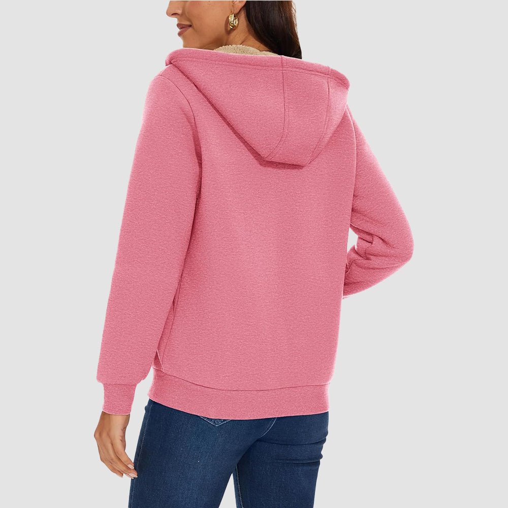 Pink Women's Zip - Up Sherpa Lined Fleece Hoodie Jacket - MAGCOMSEN