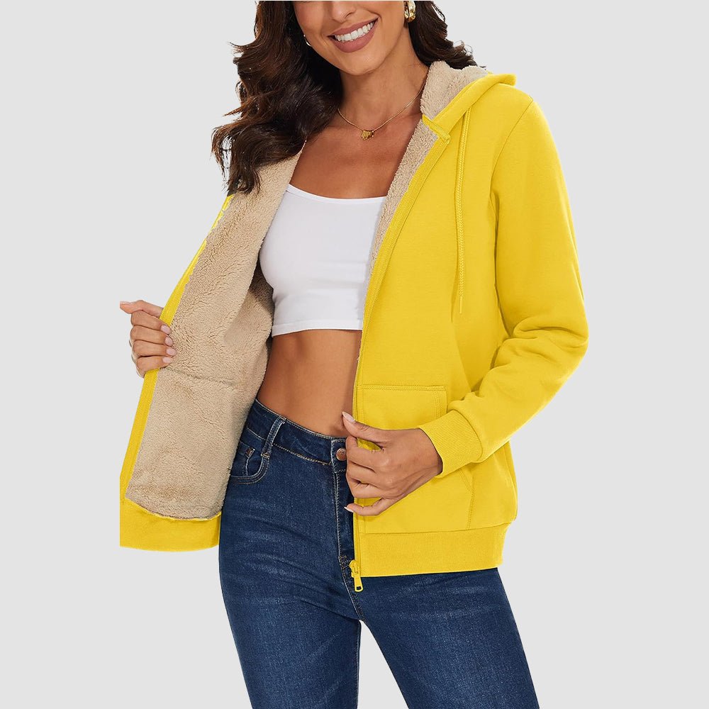 Yellow Women's Zip - Up Sherpa Lined Fleece Hoodie Jacket - MAGCOMSEN