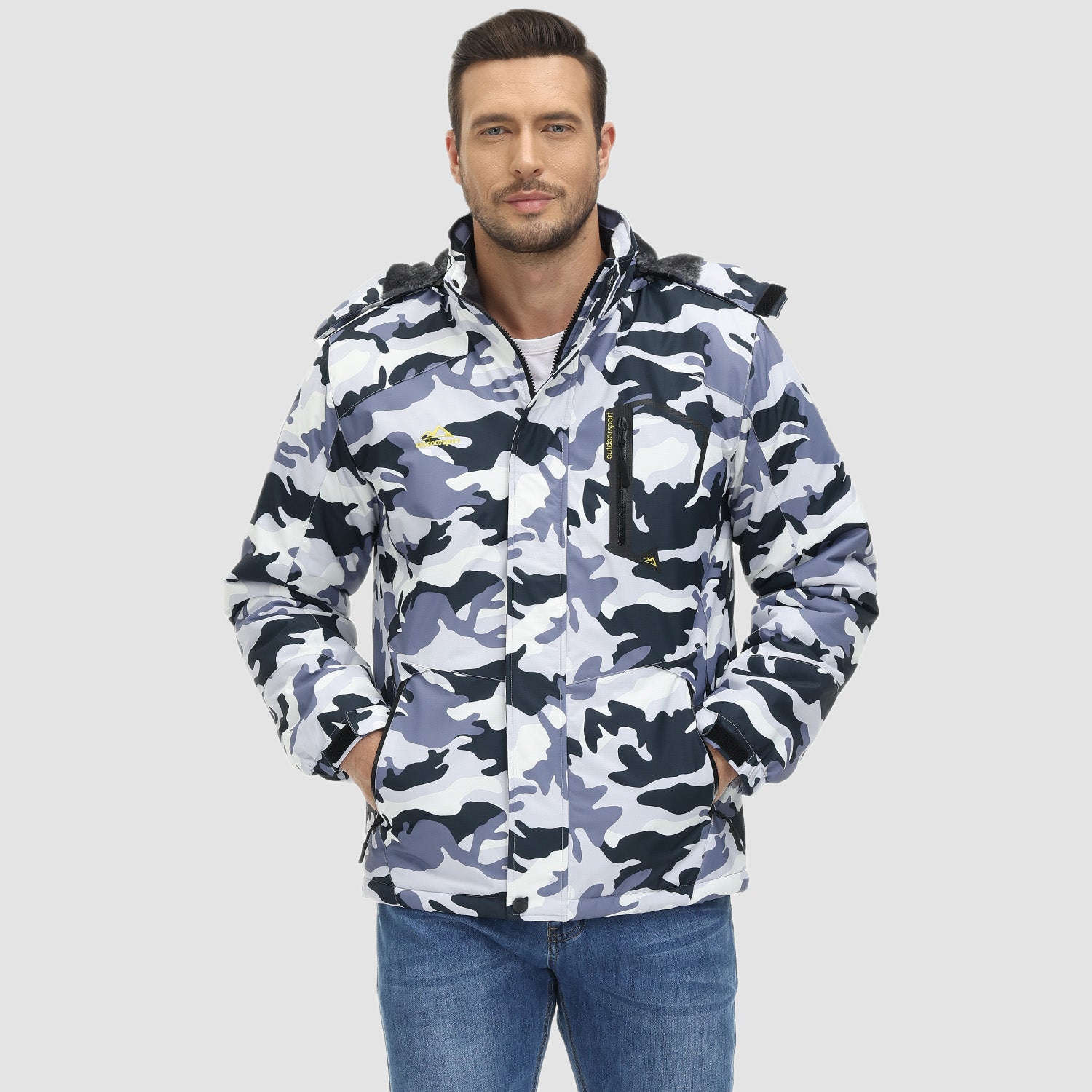 Men's Water-Repellent Winter Ski Jacket with Fleece Lining - MAGCOMSEN #Color_Grey Camo
