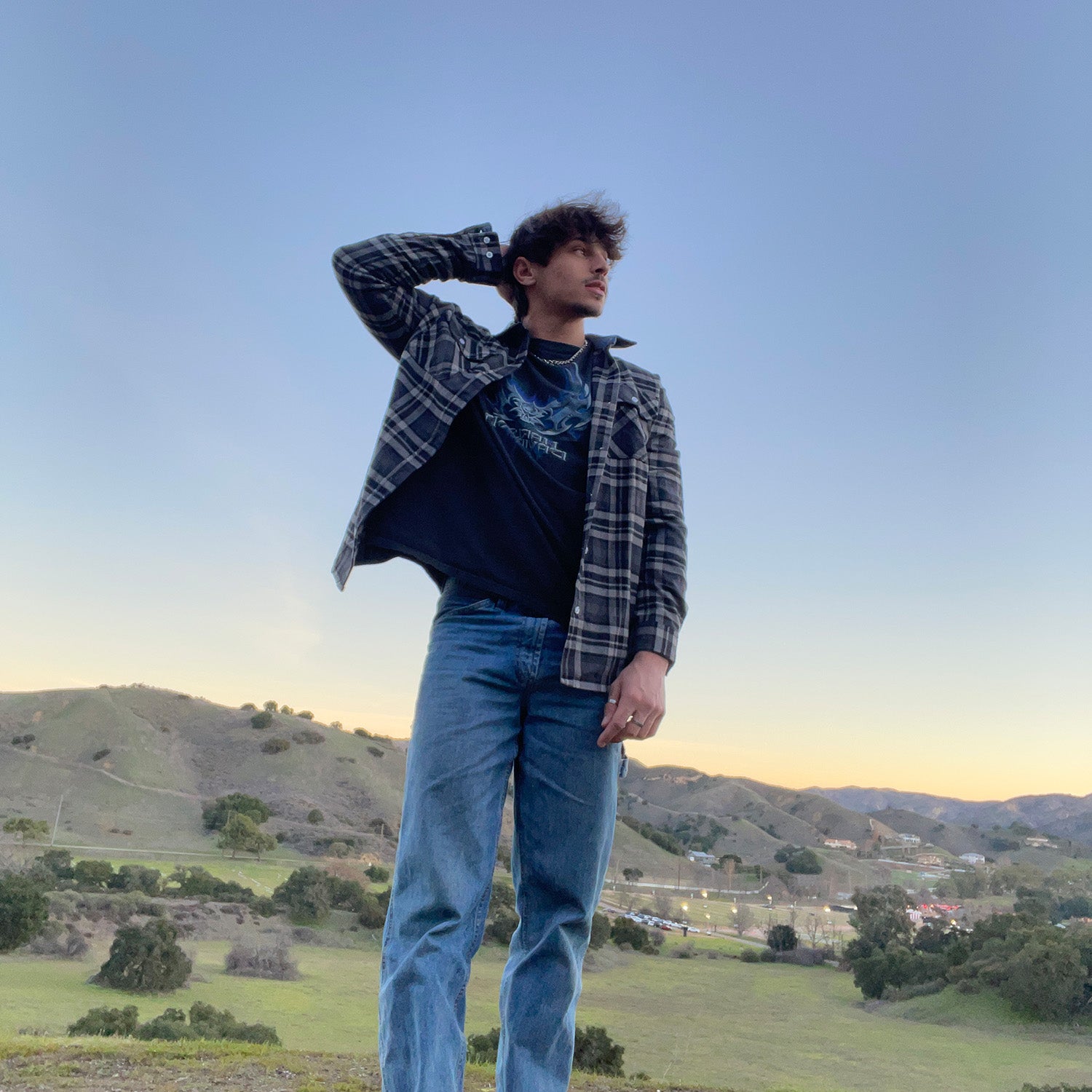 Dark Grey Men's Long Sleeve Cotton Plaid Flannel Shirt - MAGCOMSEN