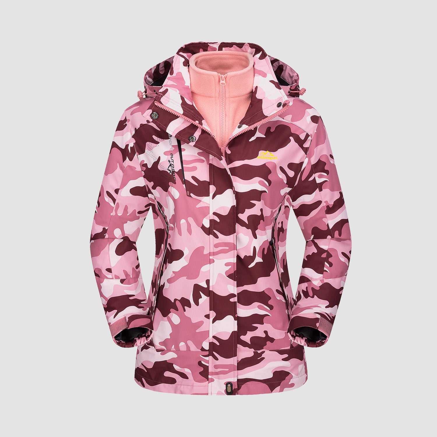 Women’s 3-in-1 Waterproof Ski Jacket with Detachable Fleece Liner Pink Camo by MAGCOMSEN #color_Pink Camo