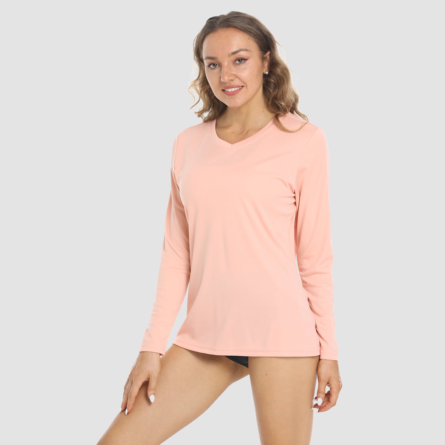 Apricot Women's Long Sleeve UPF 50+ V-Neck Hiking & Workout Shirt - MAGCOMSEN