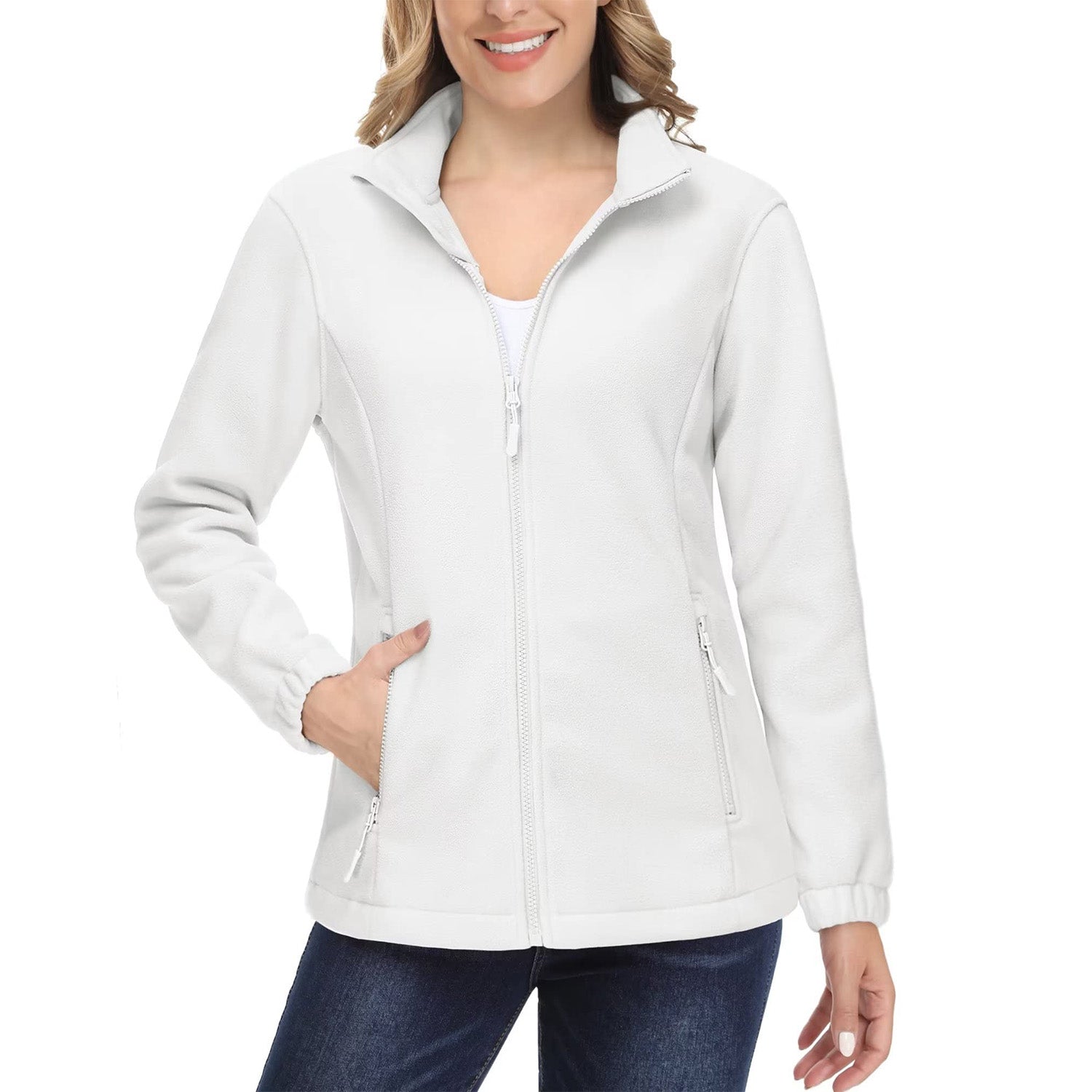Women's Fleece Jacket Soft Full Zip Warm Long Sleeve with 2 Zipper Pockets Winter Jackets - MAGCOMSEN