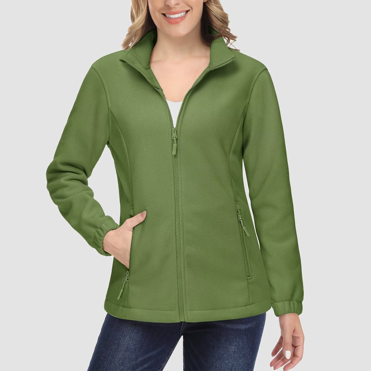 Women's Fleece Jacket Soft Full Zip Warm Long Sleeve with 2 Zipper Pockets Winter Jackets - MAGCOMSEN