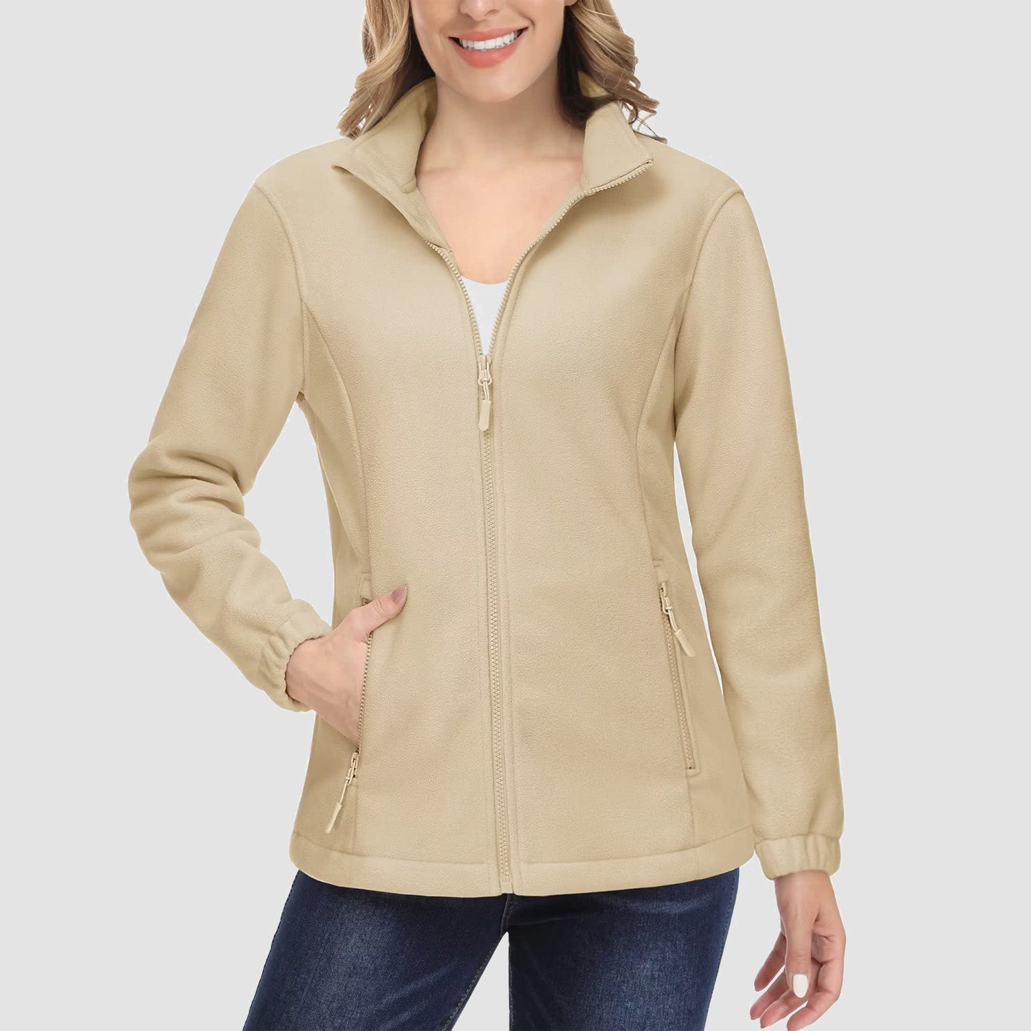 Women's Fleece Jacket Soft Full Zip Warm Long Sleeve with 2 Zipper Pockets Winter Jackets - MAGCOMSEN