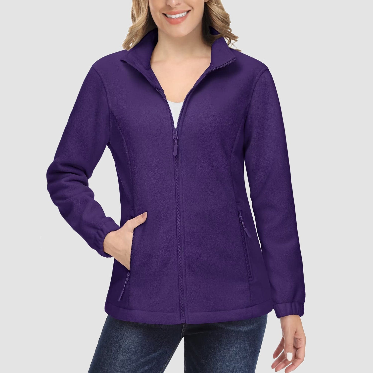 Women's Fleece Jacket Soft Full Zip Warm Long Sleeve with 2 Zipper Pockets Winter Jackets - MAGCOMSEN