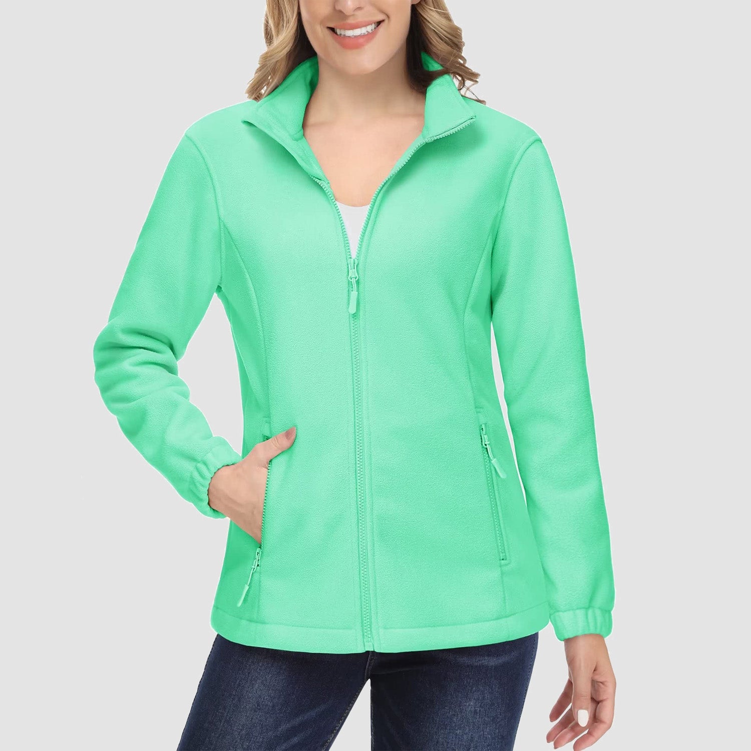 Women's Fleece Jacket Soft Full Zip Warm Long Sleeve with 2 Zipper Pockets Winter Jackets - MAGCOMSEN