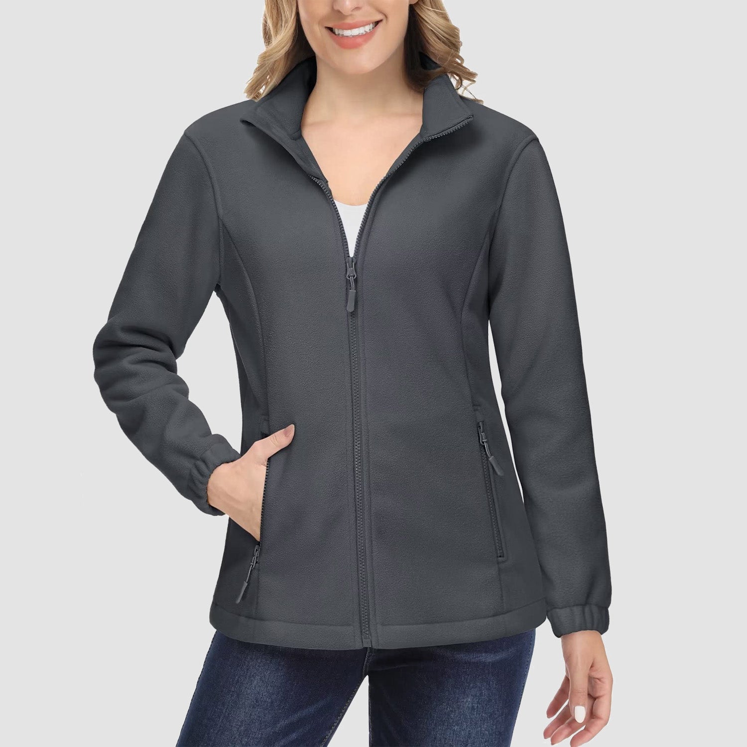 Women's Fleece Jacket Soft Full Zip Warm Long Sleeve with 2 Zipper Pockets Winter Jackets - MAGCOMSEN