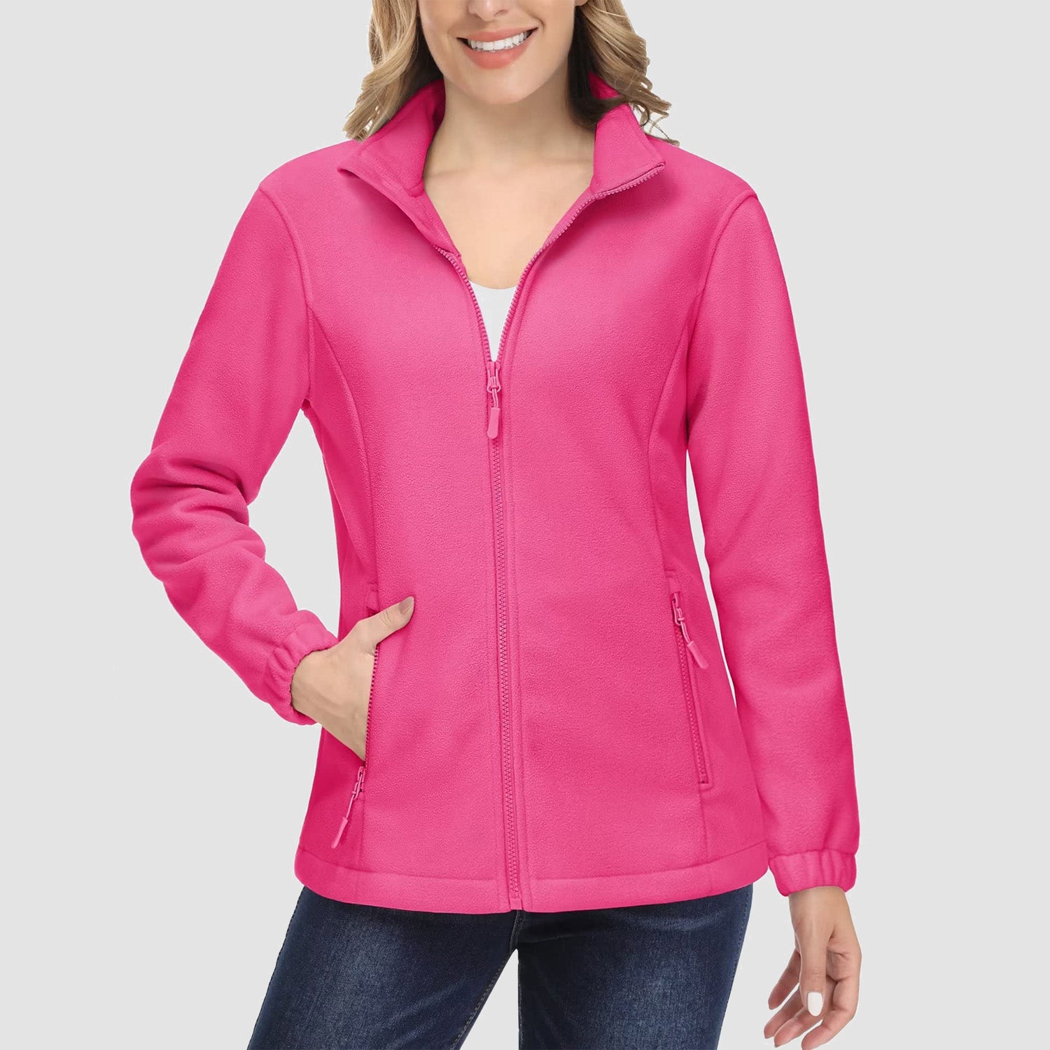 Women's Fleece Jacket Soft Full Zip Warm Long Sleeve with 2 Zipper Pockets Winter Jackets - MAGCOMSEN