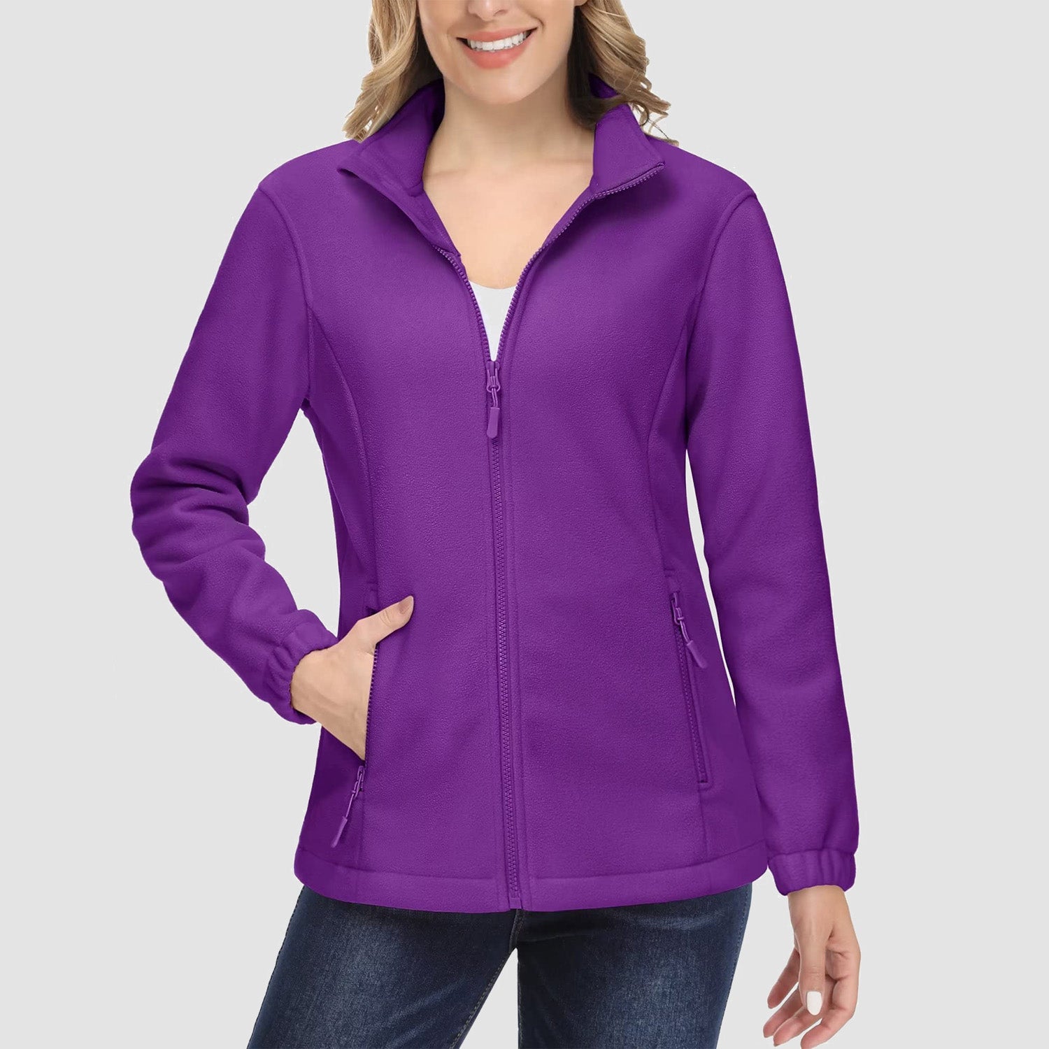 Women's Fleece Jacket Soft Full Zip Warm Long Sleeve with 2 Zipper Pockets Winter Jackets - MAGCOMSEN