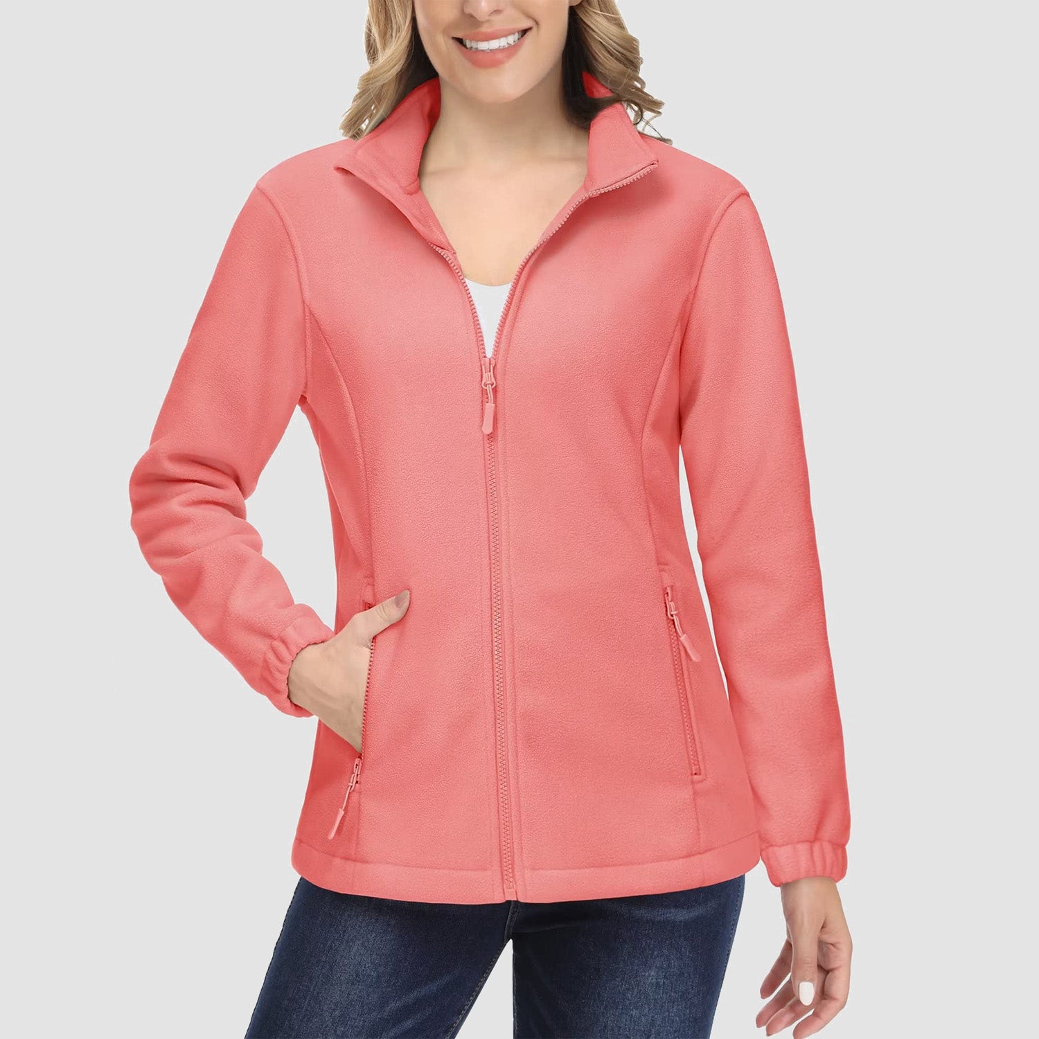 Women's Fleece Jacket Soft Full Zip Warm Long Sleeve with 2 Zipper Pockets Winter Jackets - MAGCOMSEN