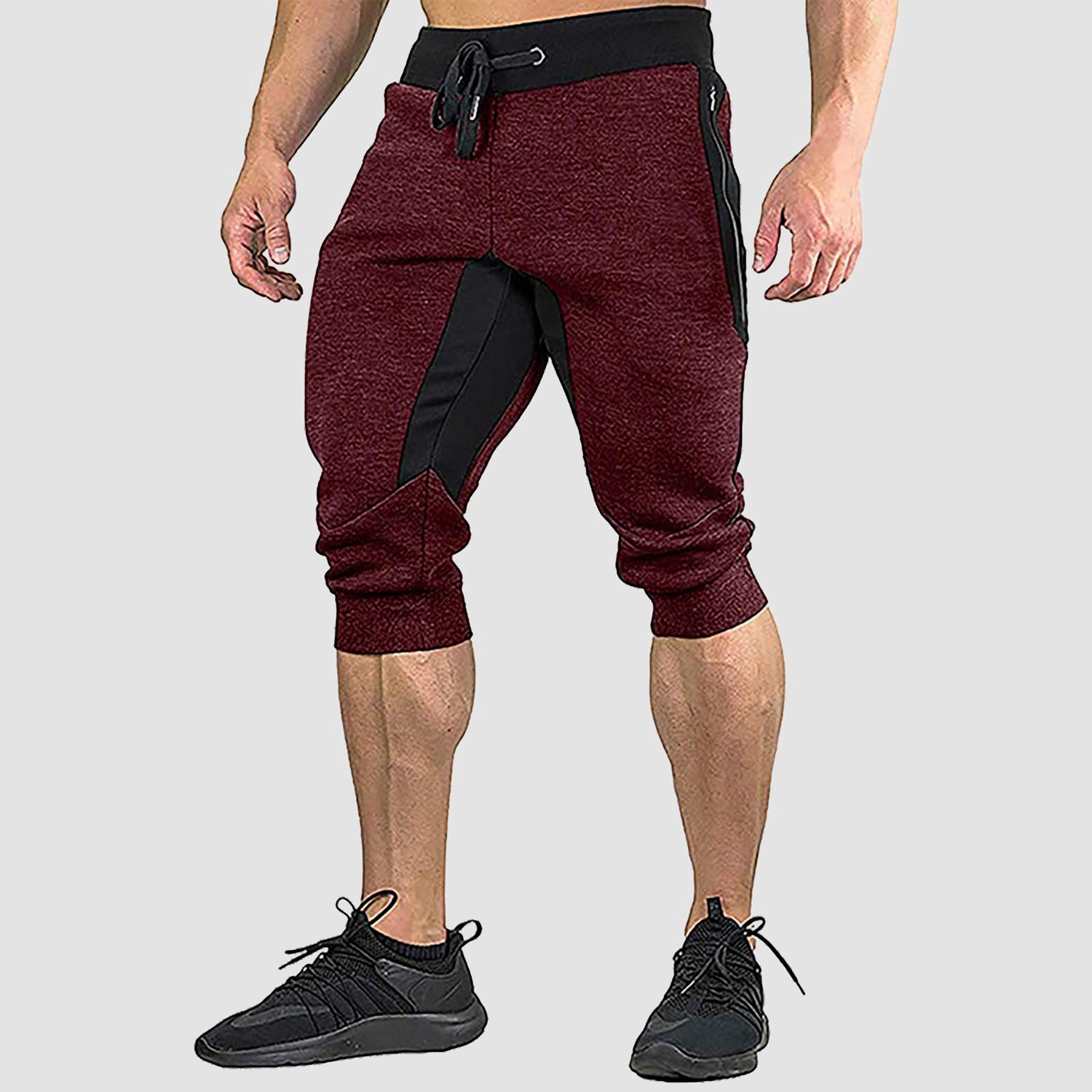 Men's 3/4 Length Cotton Summer Sweatpants Zipper Pockets Drawstring Gym Training Workout Shorts