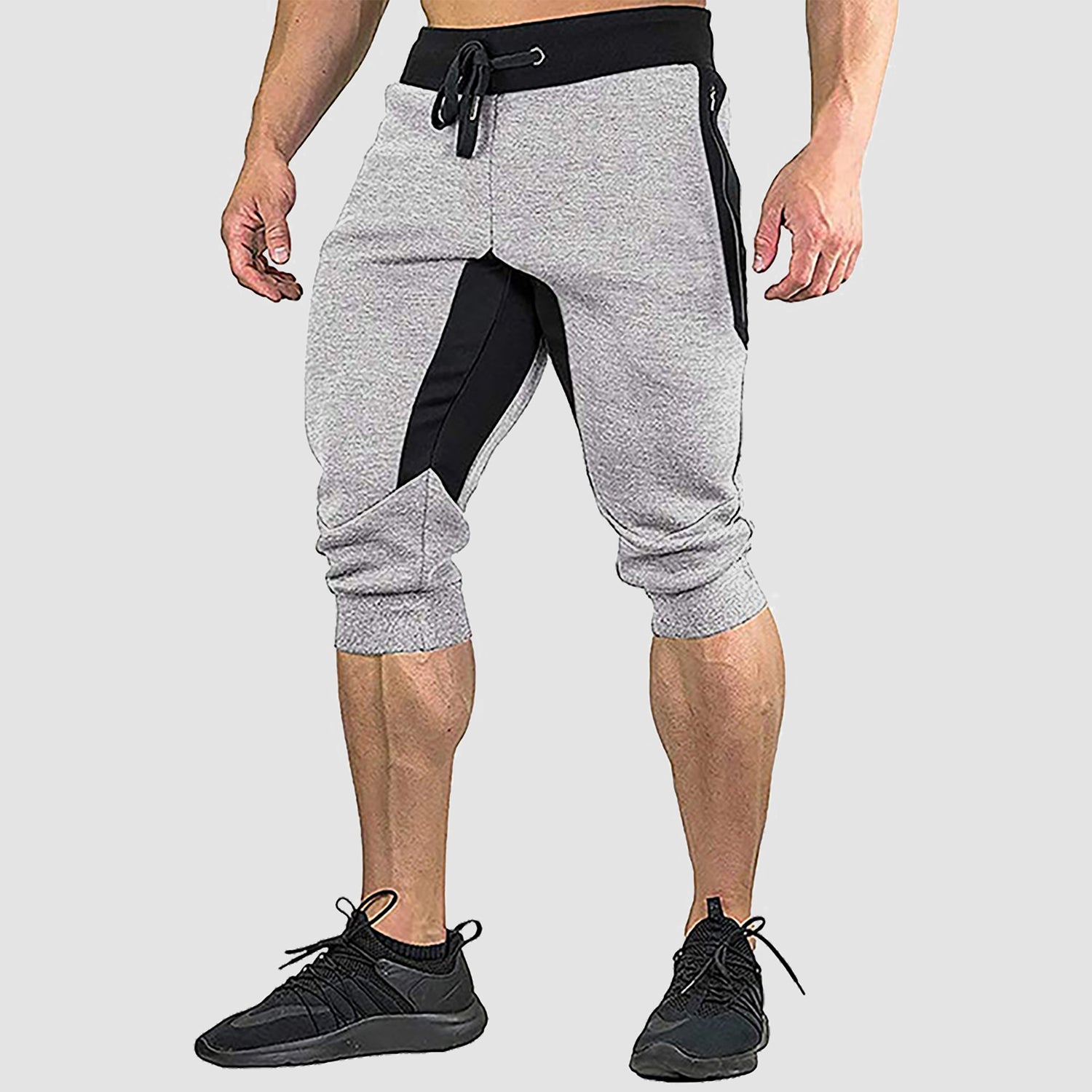 Men's 3/4 Length Cotton Summer Sweatpants Zipper Pockets Drawstring Gym Training Workout Shorts
