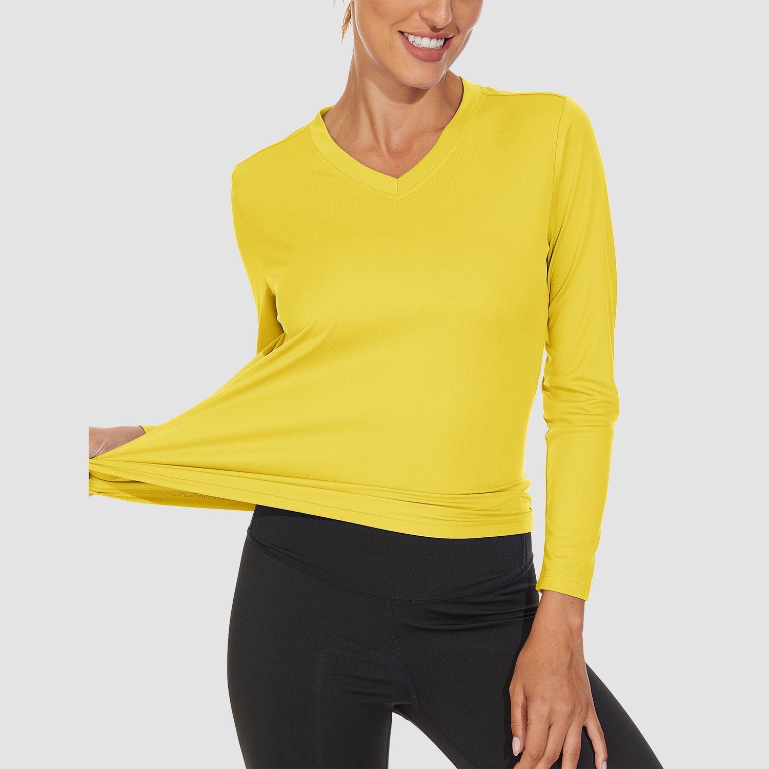 Yellow Women's Long Sleeve UPF 50+ V-Neck Hiking & Workout Shirt - MAGCOMSEN