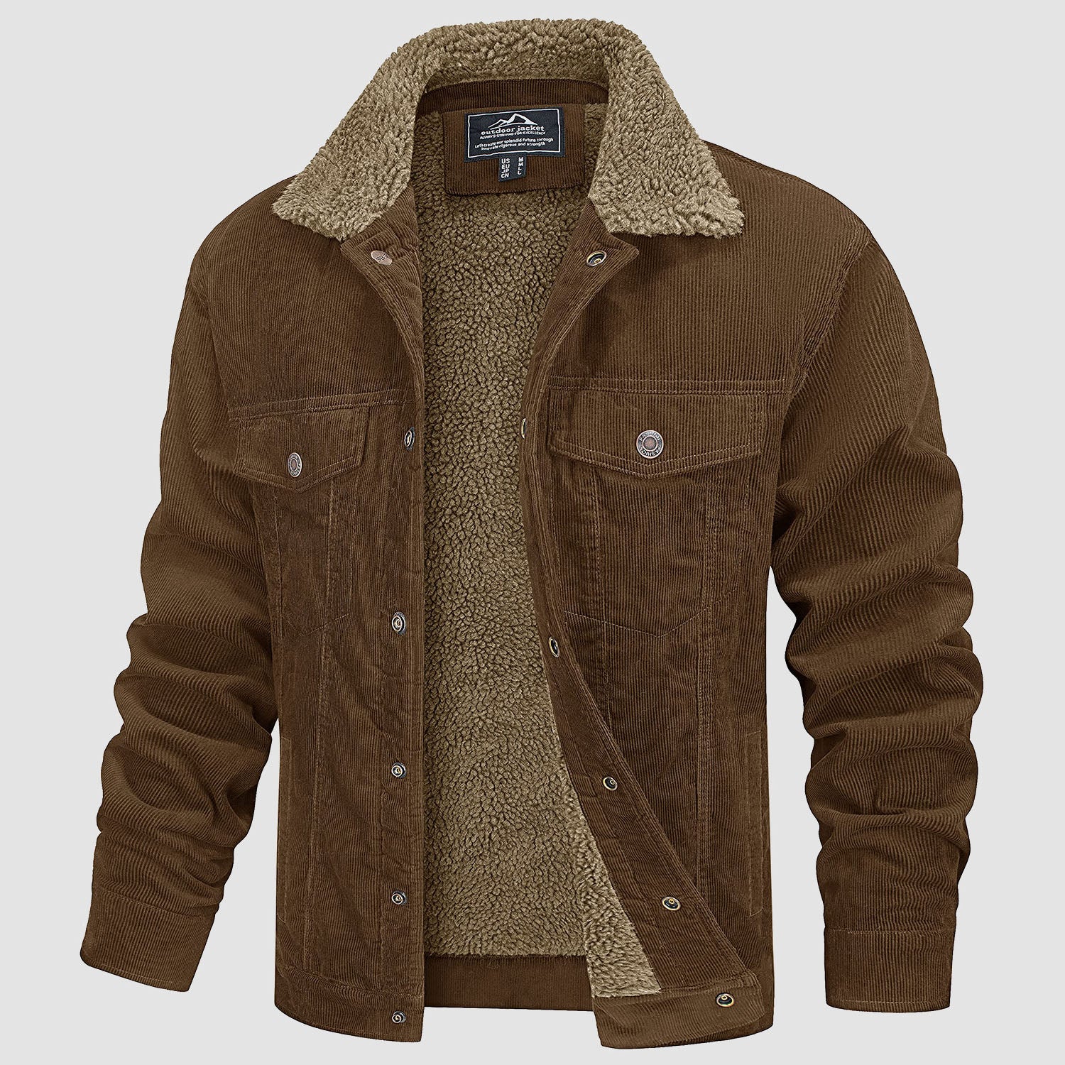 Men's Corduroy Jacket Sherpa Lined Cargo Jackets - MAGCOMSEN