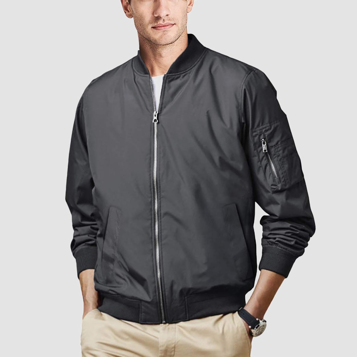 Men's Jacket Lightweight Windbreaker Bomber Jacket Windproof Casual Jacket Outwear