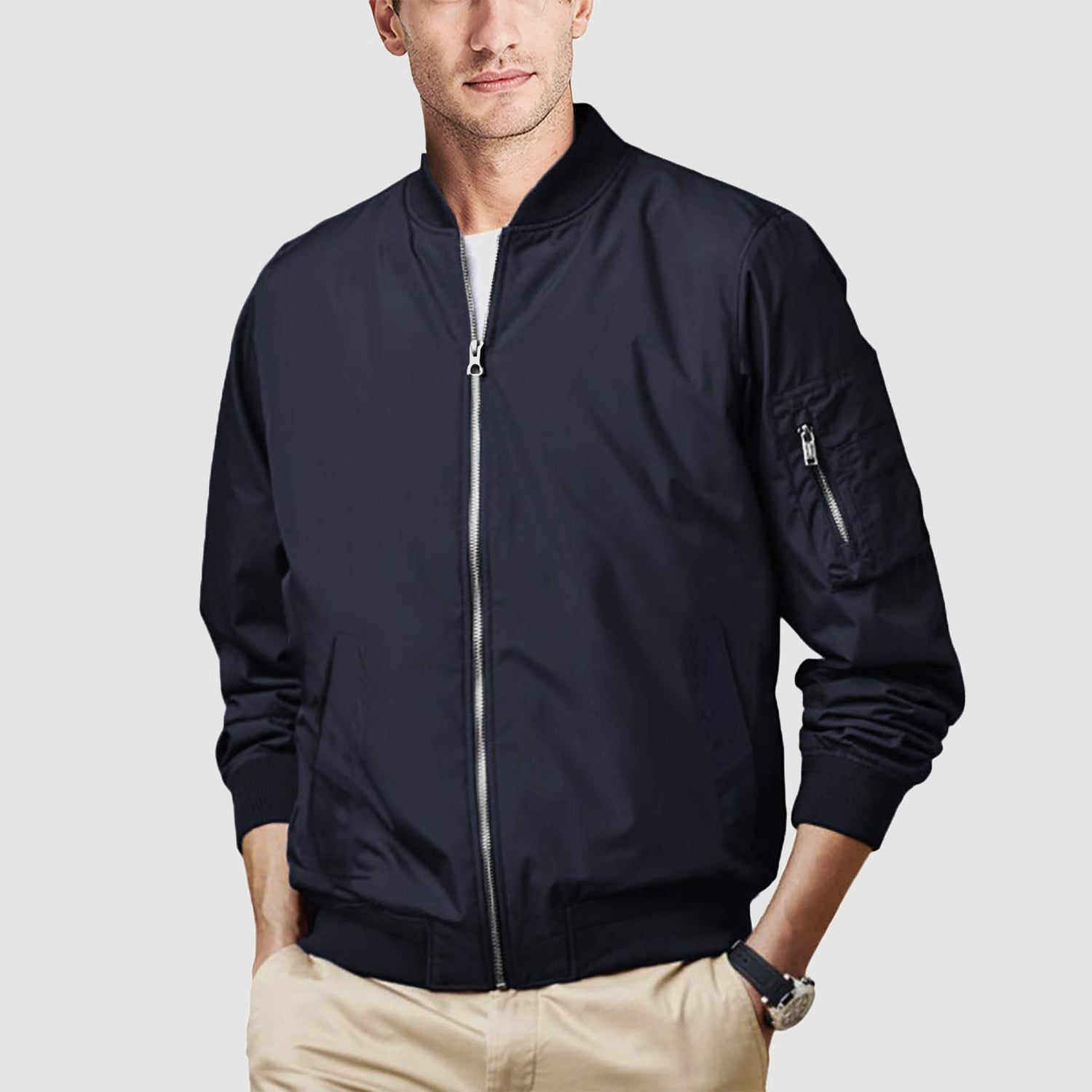 Men's Jacket Lightweight Windbreaker Bomber Jacket Windproof Casual Jacket Outwear