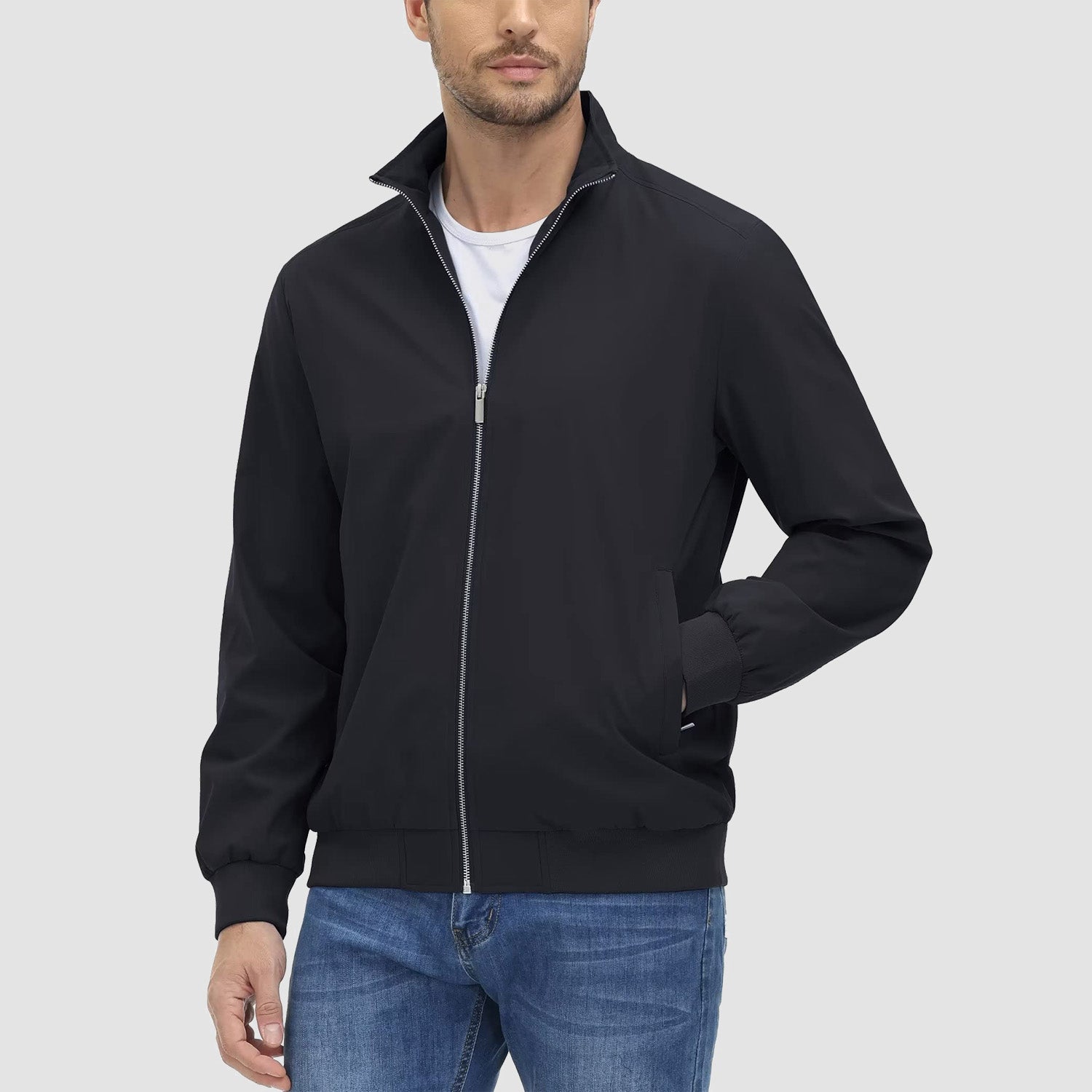 Men's Jacket Stand Collar Lightweight Windproof Outwear - MAGCOMSEN