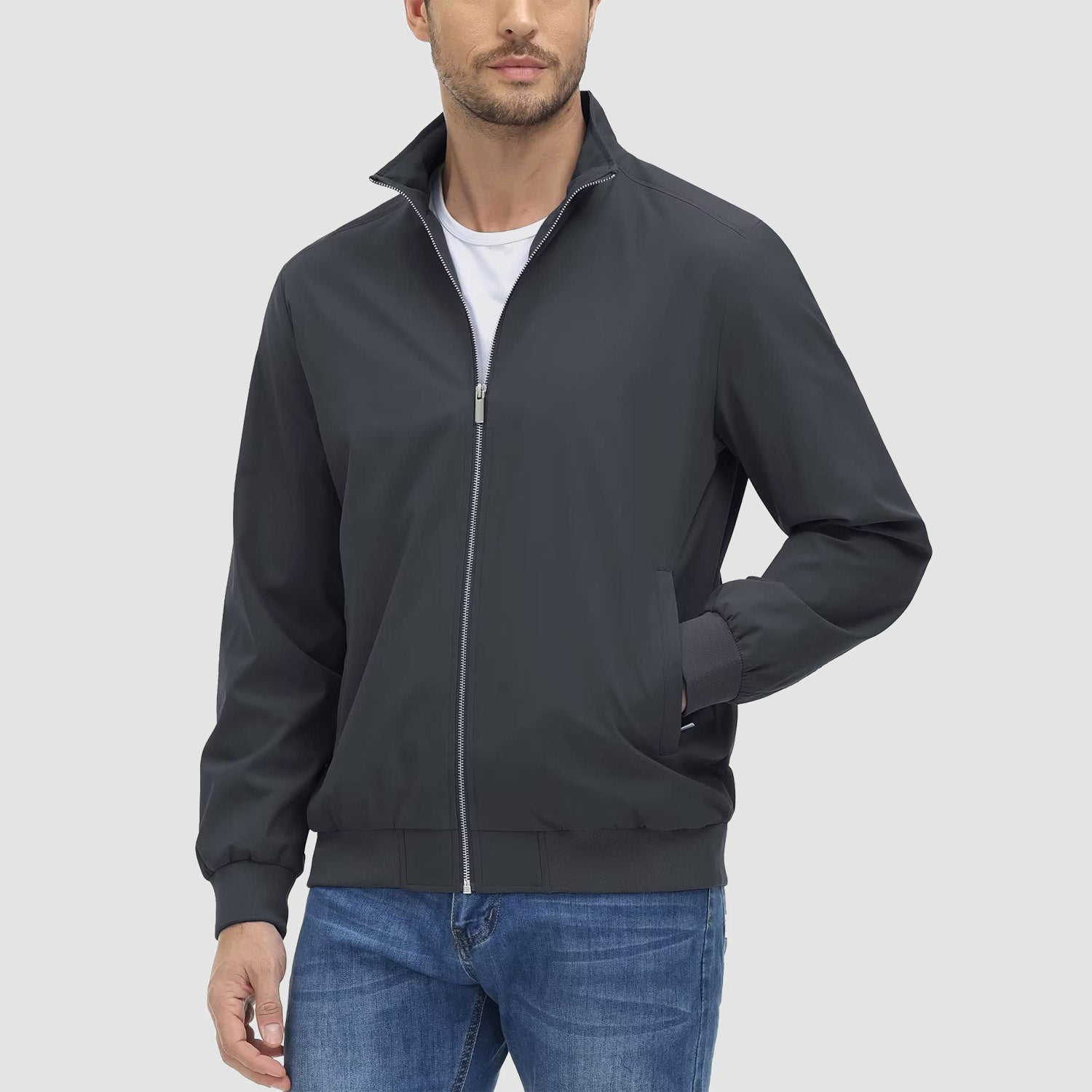 Men's Jacket Stand Collar Lightweight Windproof Outwear - MAGCOMSEN