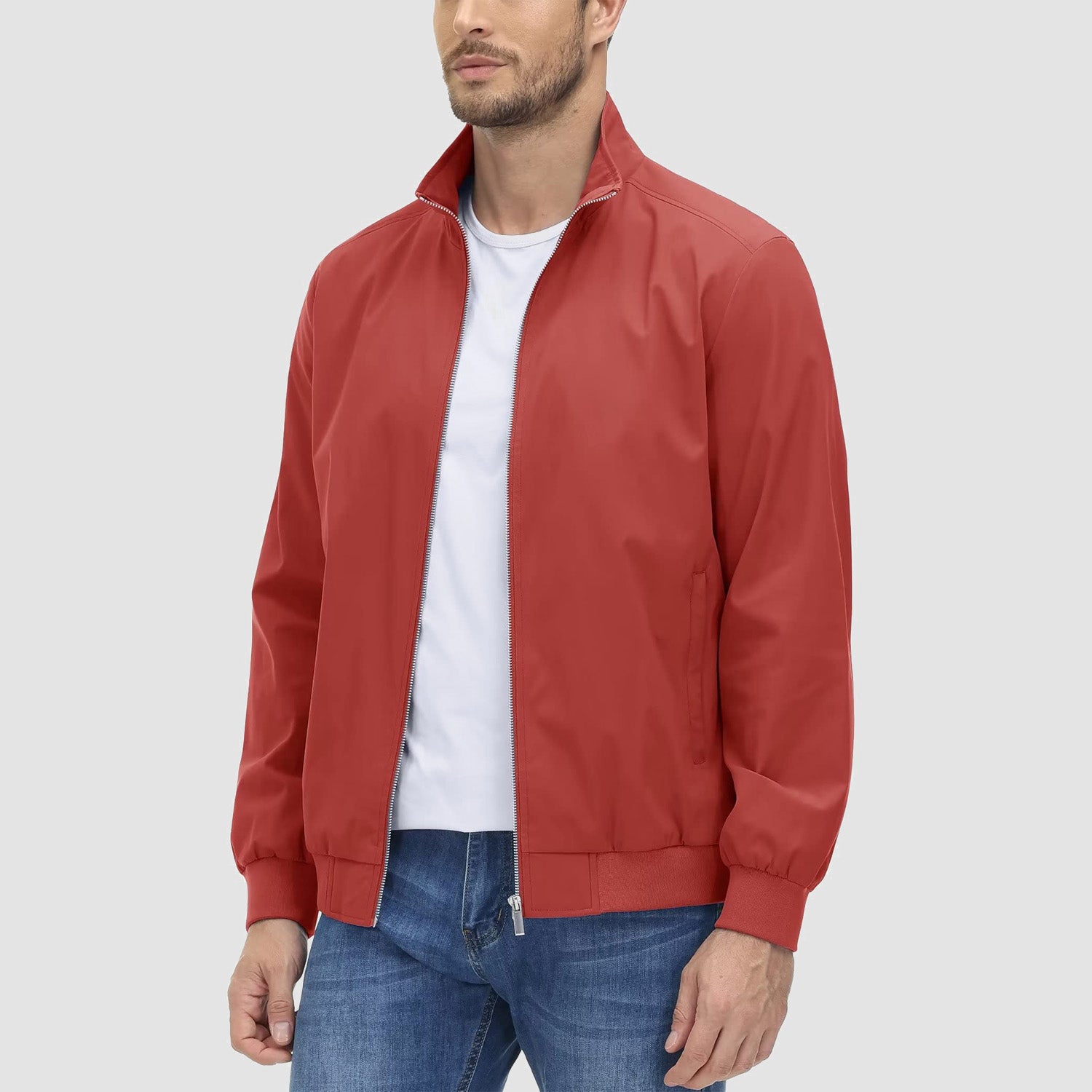 Men's Jacket Stand Collar Lightweight Windproof Outwear - MAGCOMSEN