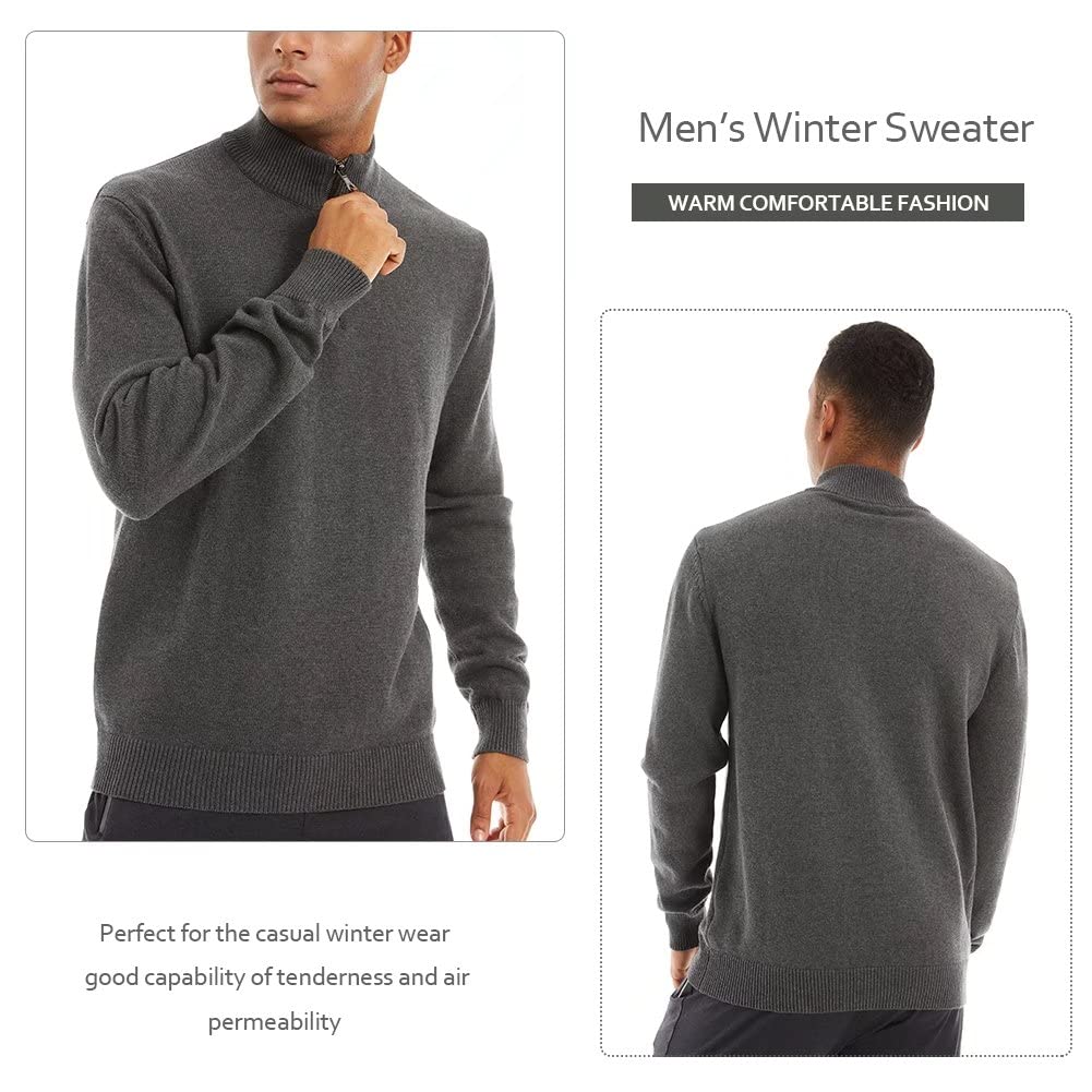 Men's Sweaters Casual Knitted Turtleneck Pullover with 1/4 Zip