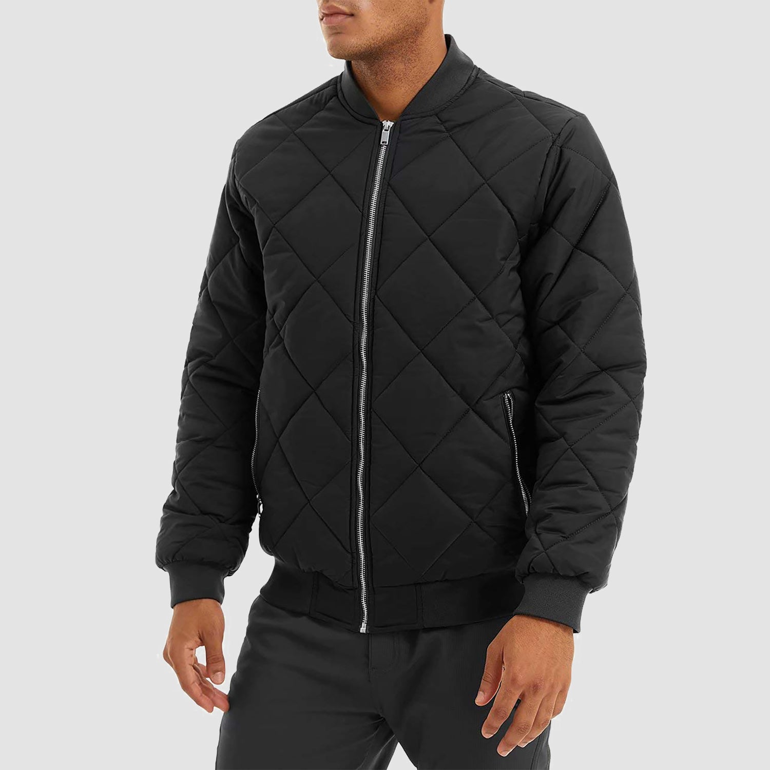Men's Winter Bomber Jacket Outerwear with Zipper Pockets Thicken Warm Windbreaker Coats