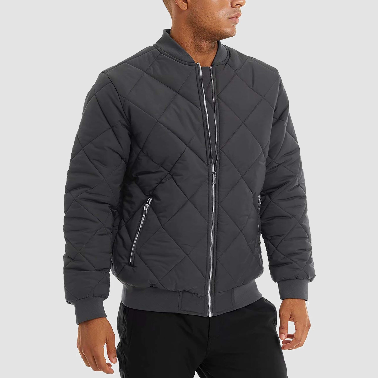 Men's Winter Bomber Jacket Outerwear with Zipper Pockets Thicken Warm Windbreaker Coats