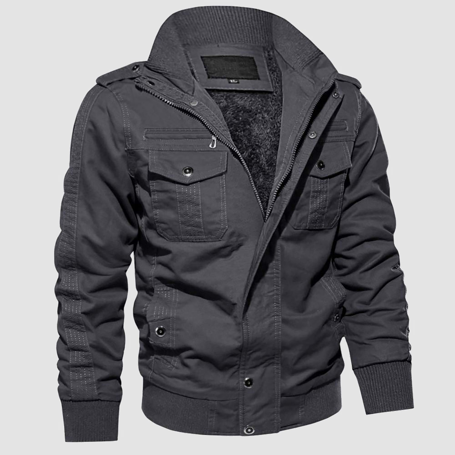 Men's Winter Cargo Jacket Military Pilot Coat Fleece Warm Stand Collar Tactical Jacket - MAGCOMSEN