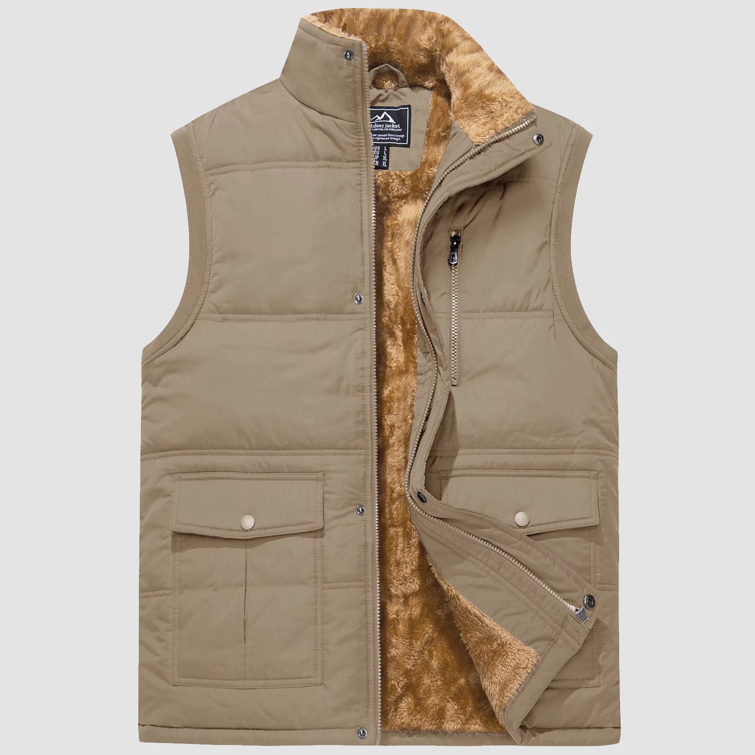 Men's Outerwear Vests Full-Zip Sleeveless Jacket Winter Warm Fleece Lined Vests Stand Collar