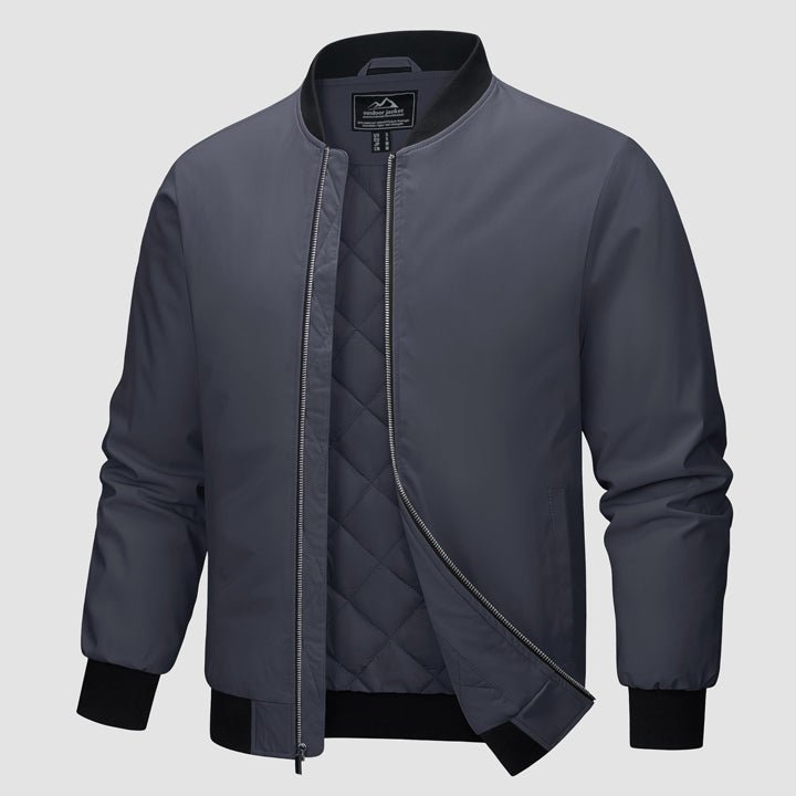 Men's Winter Bomber Jacket, Quilted & Windproof Zip-Up Coa - Dark Grey