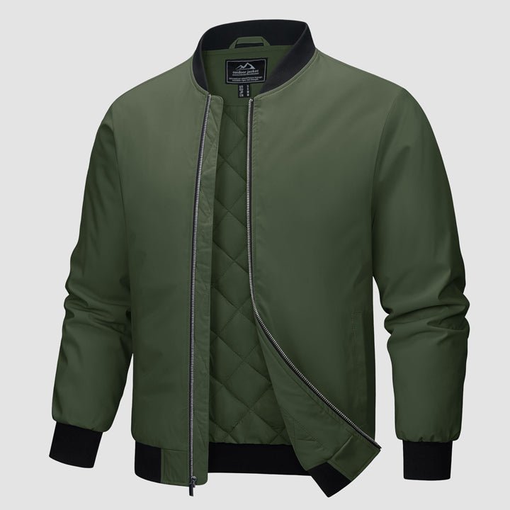 Men's Winter Bomber Jacket, Quilted & Windproof Zip-Up Coa - Army Green