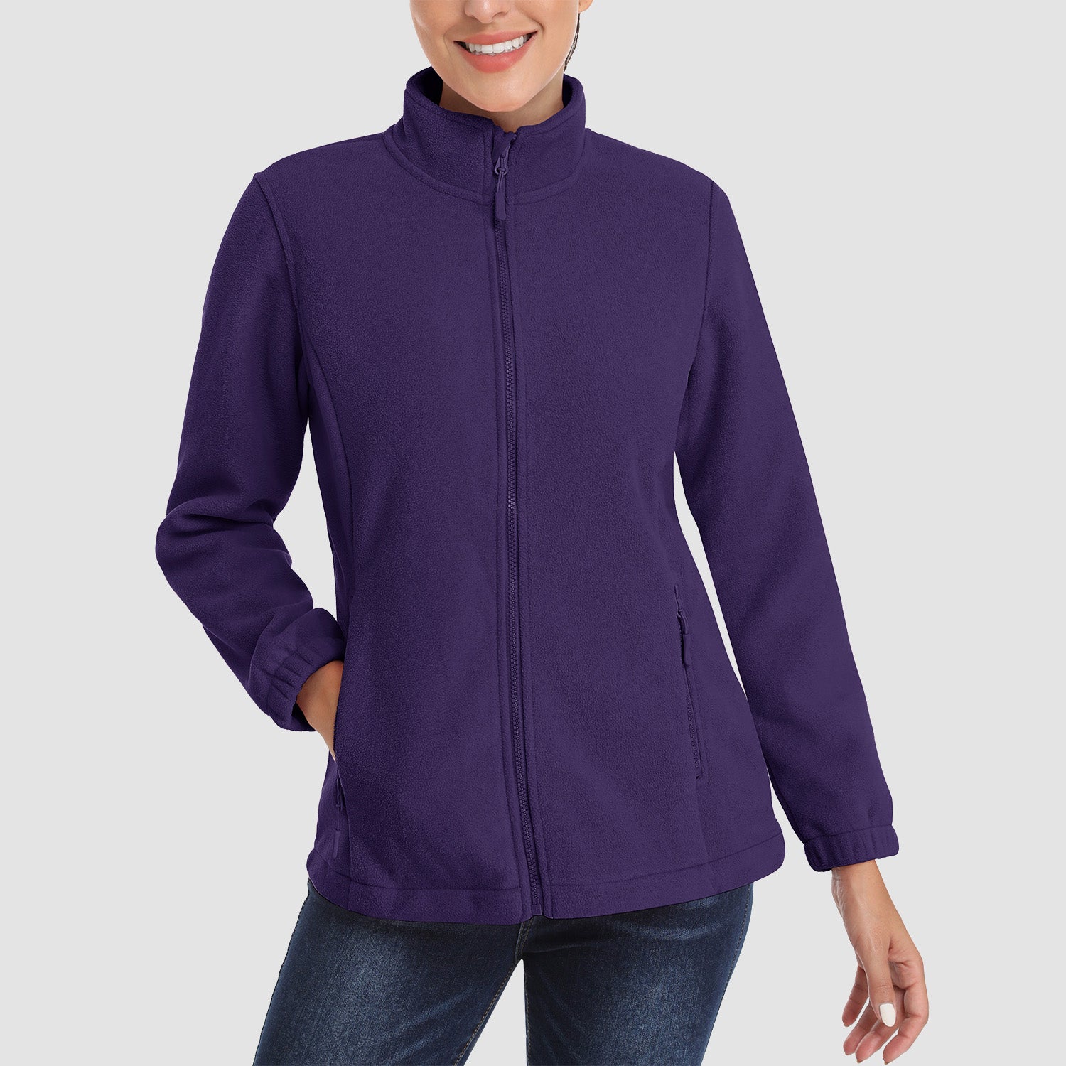Women's Fleece Jacket Soft Full Zip Warm Long Sleeve with 2 Zipper Pockets Winter Jackets - MAGCOMSEN