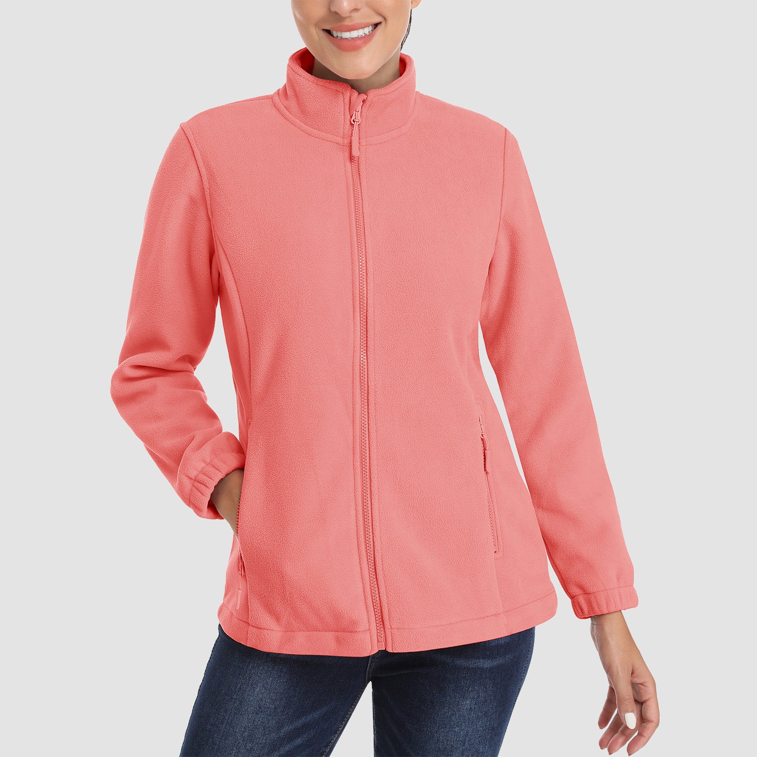 Women's Fleece Jacket Soft Full Zip Warm Long Sleeve with 2 Zipper Pockets Winter Jackets - MAGCOMSEN
