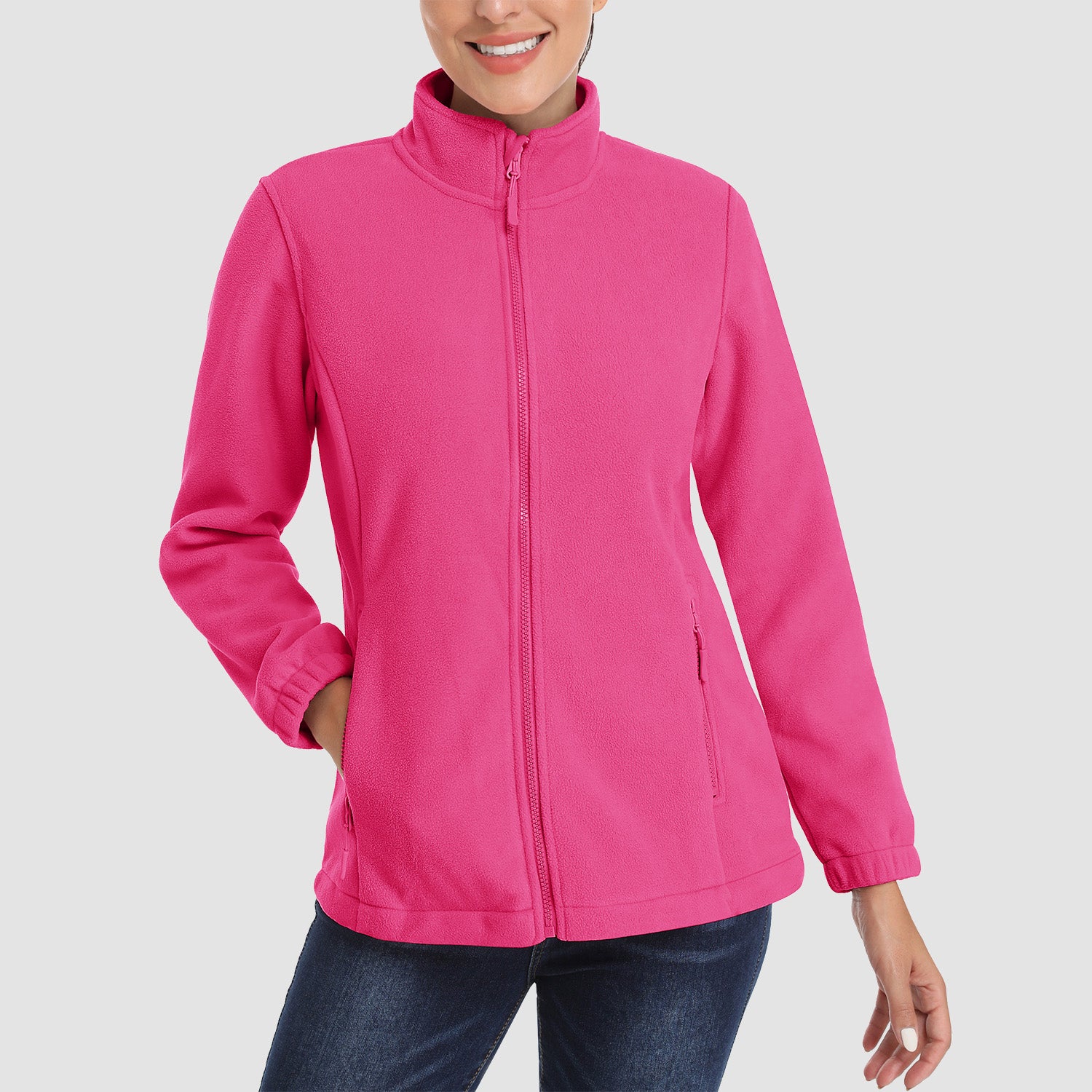 Women's Fleece Jacket Soft Full Zip Warm Long Sleeve with 2 Zipper Pockets Winter Jackets - MAGCOMSEN