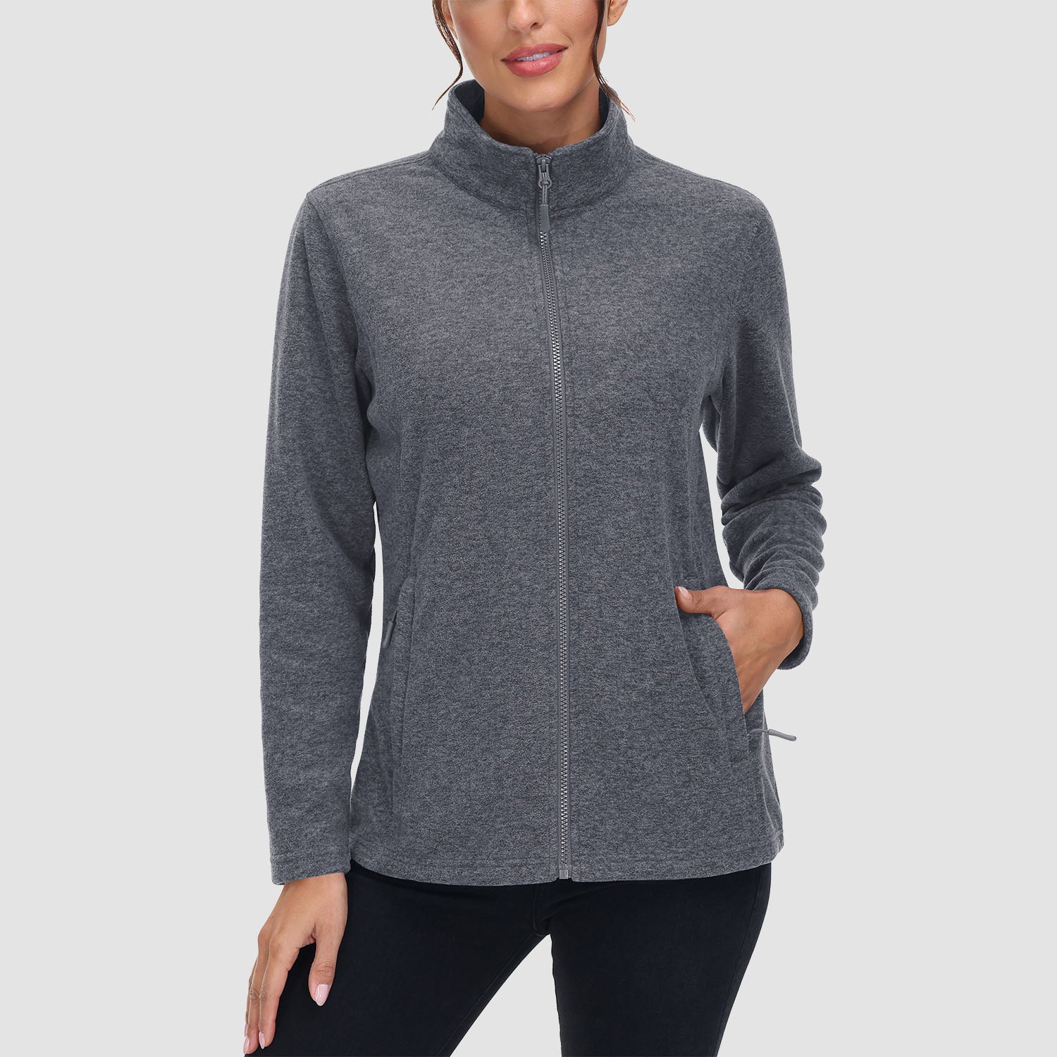 Women's Full Zip Fleece Jacket - Zip Pockets, Warm