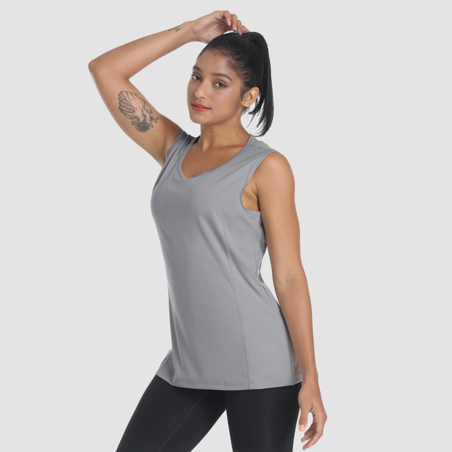 Women's UPF 80+ Tank Top - Quick Dry Workout & Outdoor Light Grey by MAGCOMSEN #Color_Light Grey