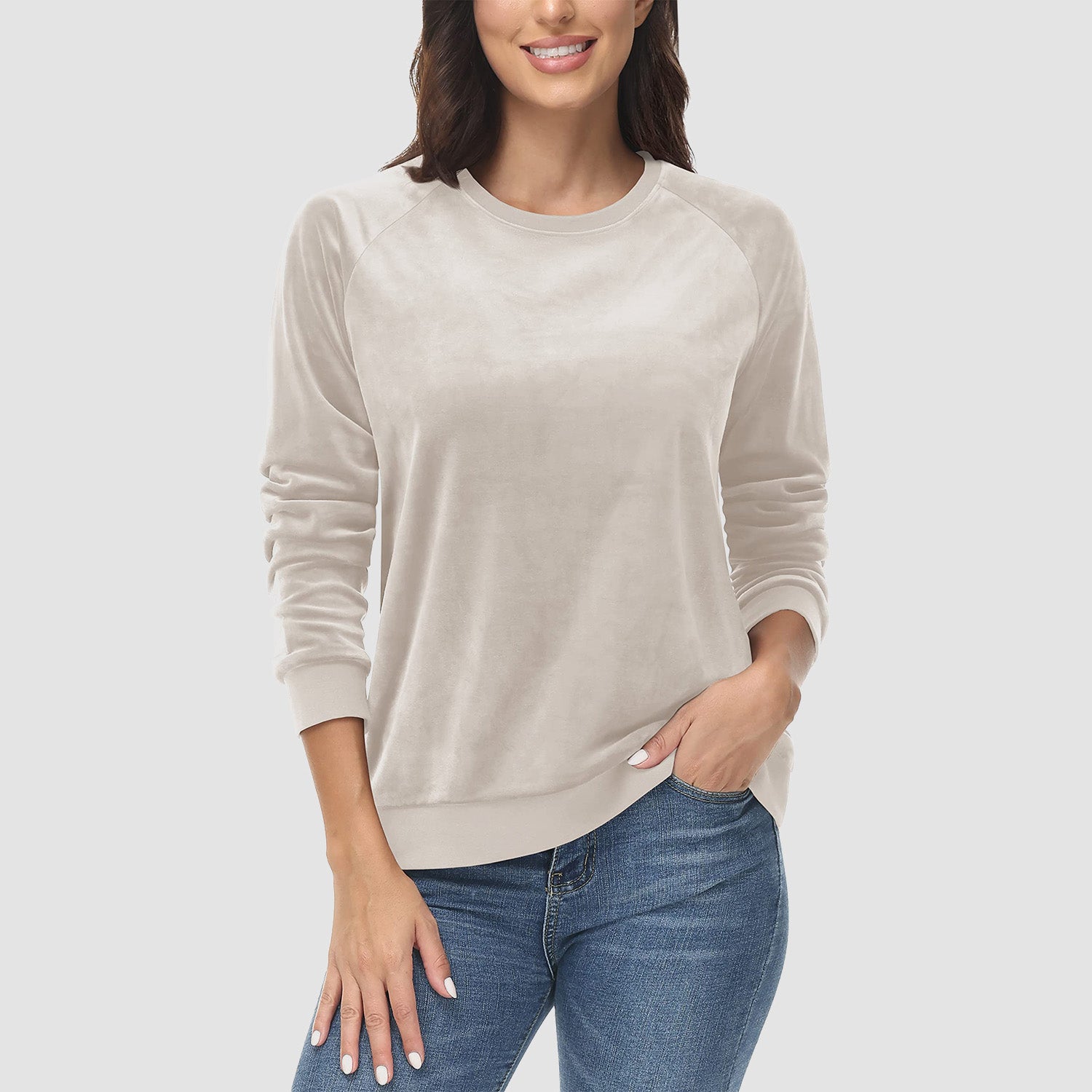 Women's Sweatshirt Crewneck Pullover Casual Long Sleeve Shirts Fleece Warm Velour Sweatshirts - MAGCOMSEN