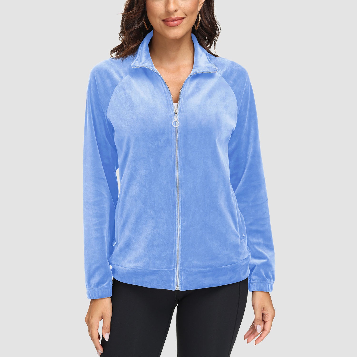 Women's Velour Jackets Full Zip Up Fleece Jacket With Zipper Pockets Soft Winter Jackets - MAGCOMSEN